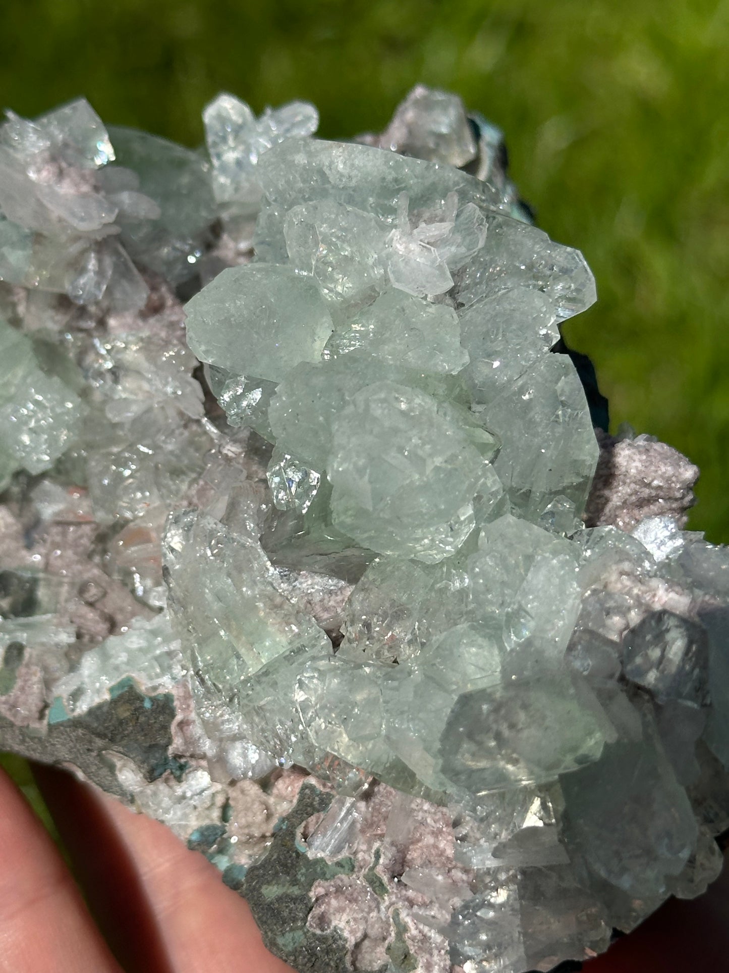 Green apophyllite with pink chalcedony | India