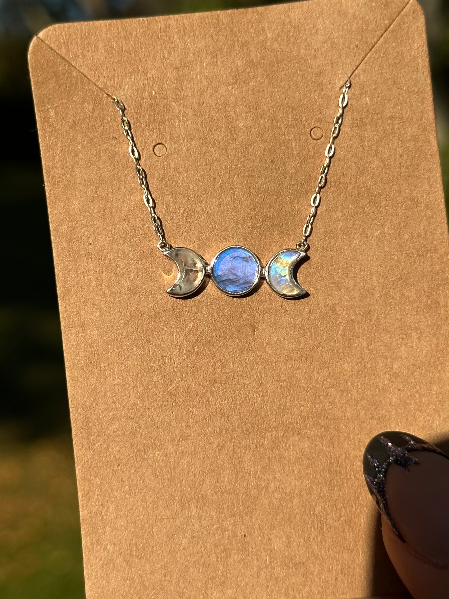 Labradorite Triple Moon Necklace - Sterling Silver