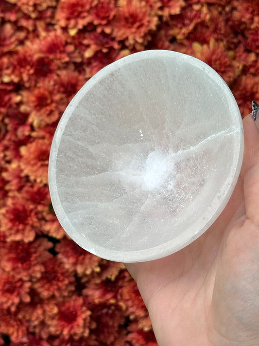 Satin spar selenite bowl - medium