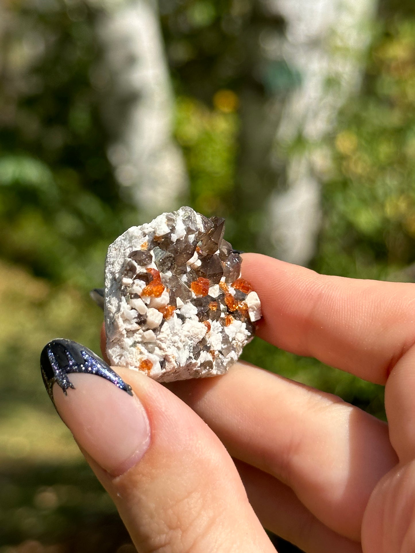 Spessartine Garnet and Smokey Quartz on Feldspar