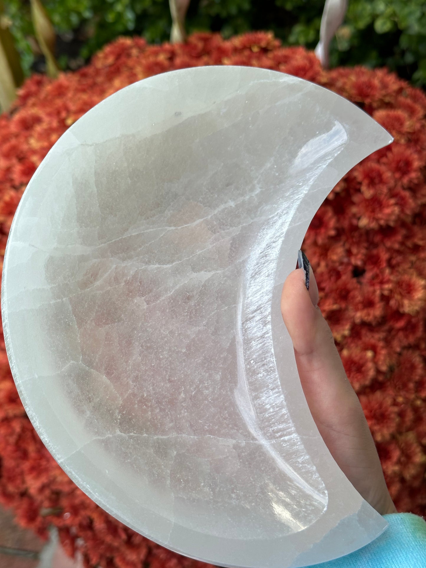 XL satin spar selenite moon bowl