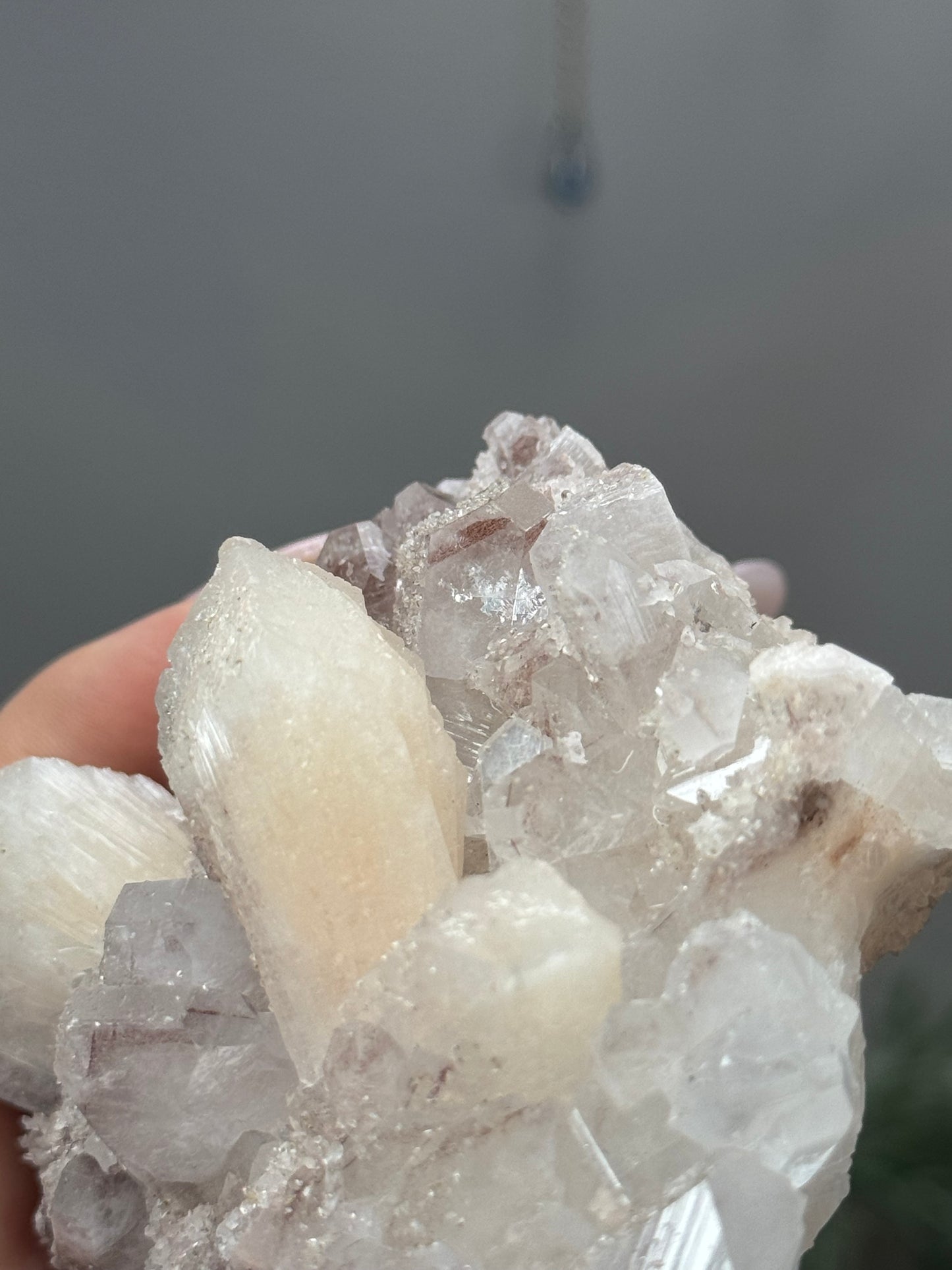 Phantom diamond apophyllite with sparkly pink chalcedony and stilbite - India
