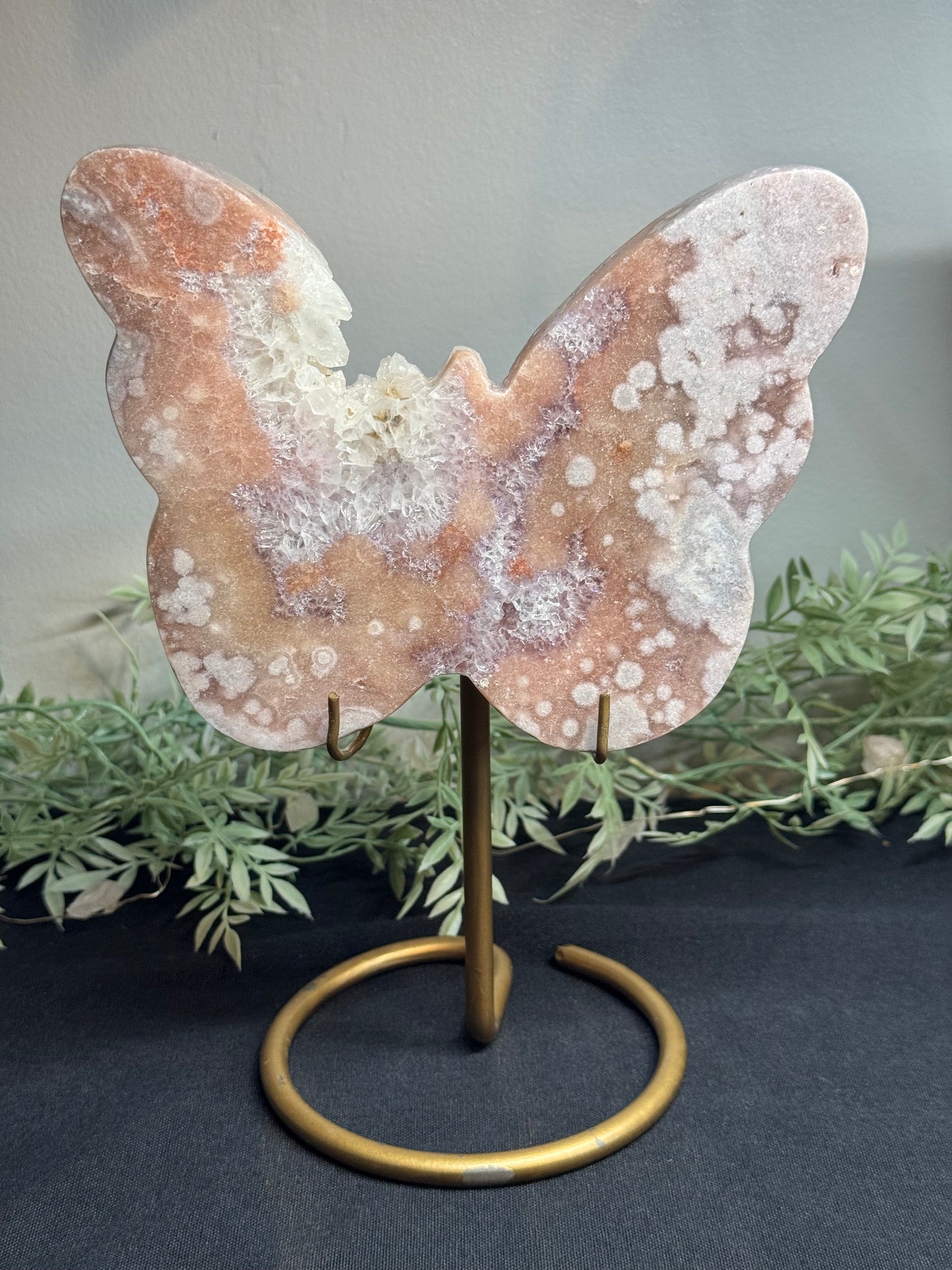 Pink amethyst butterfly with stand