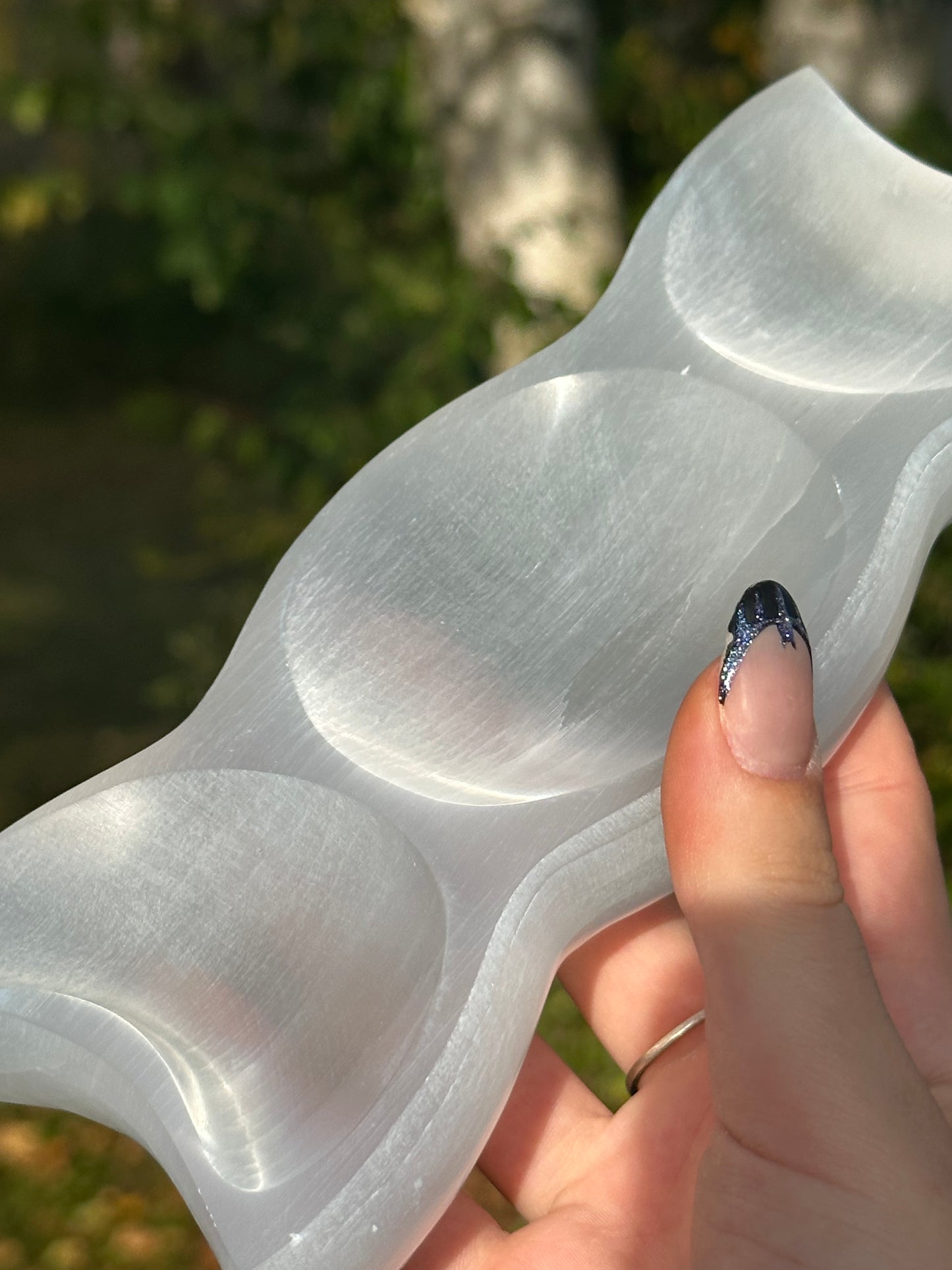 Satin Spar Selenite Triple Moon Bowl