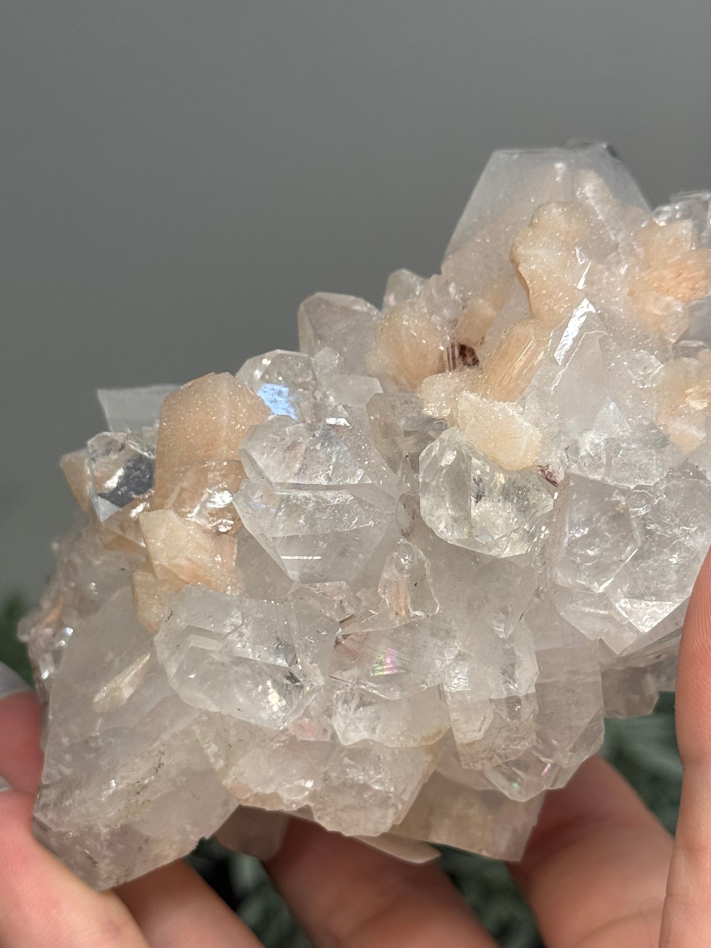 Sugary diamond Apophyllite with peach Stilbite - India