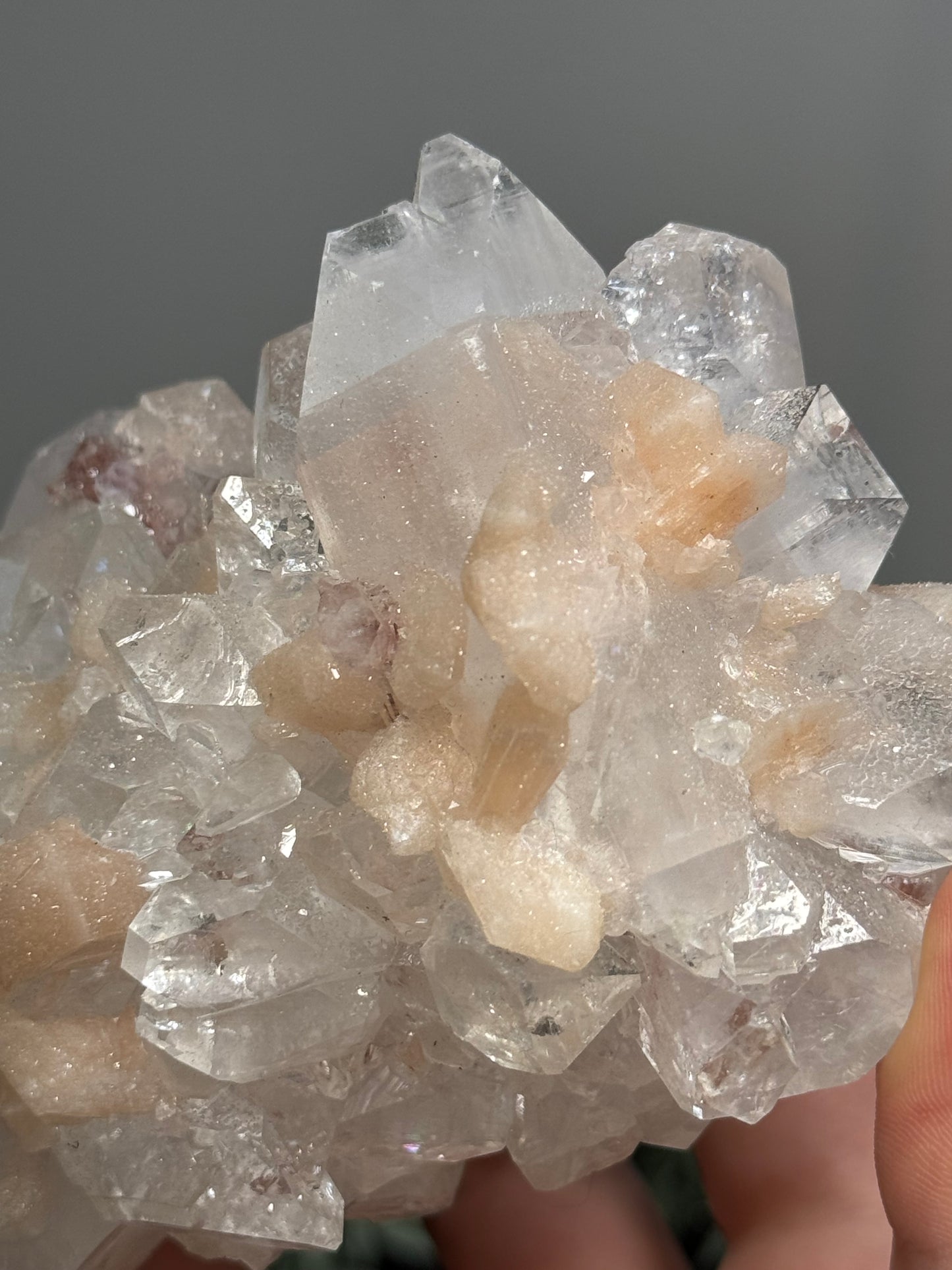 Sugary diamond Apophyllite with peach Stilbite - India