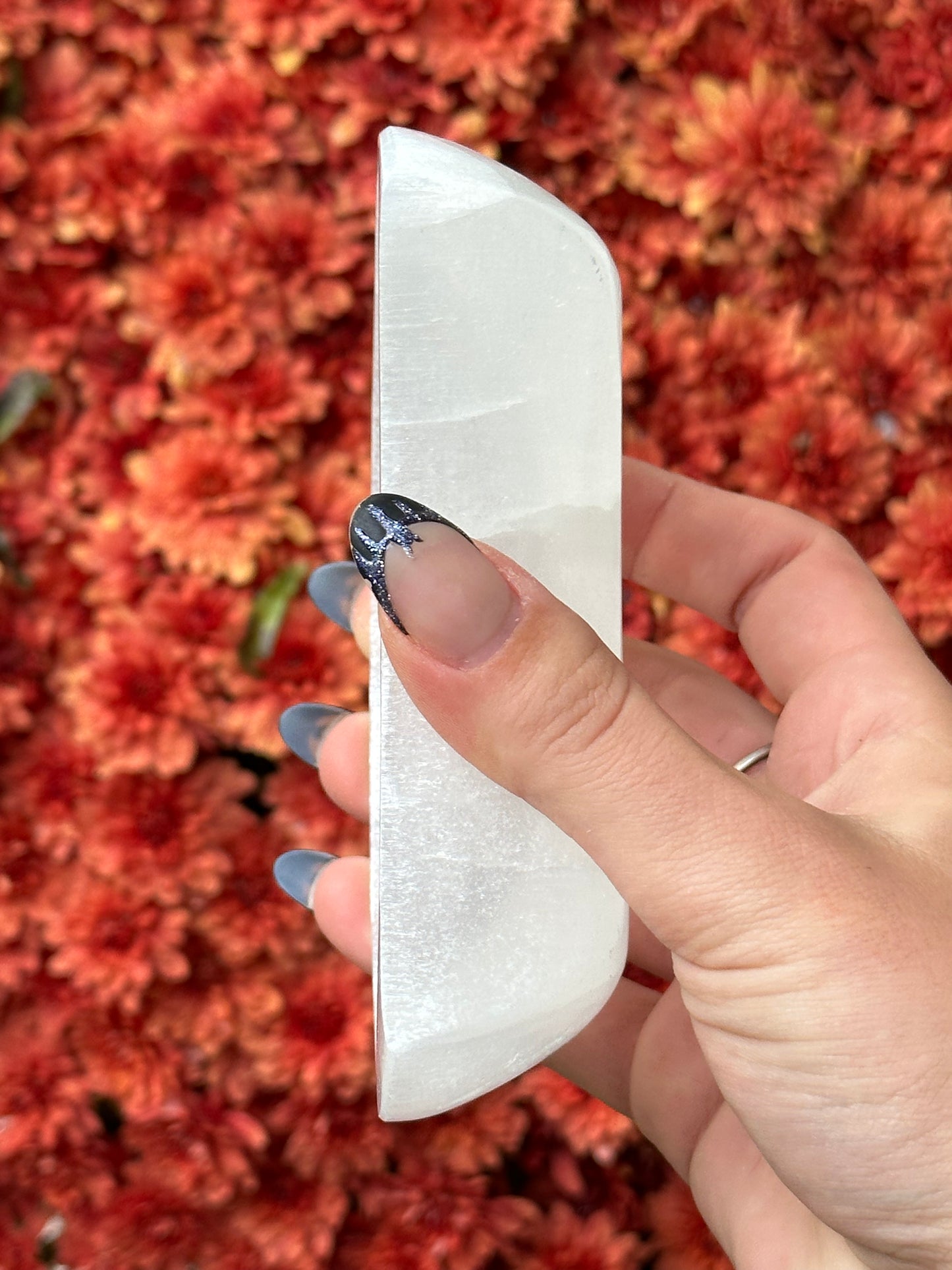 Satin spar selenite moon bowl - medium