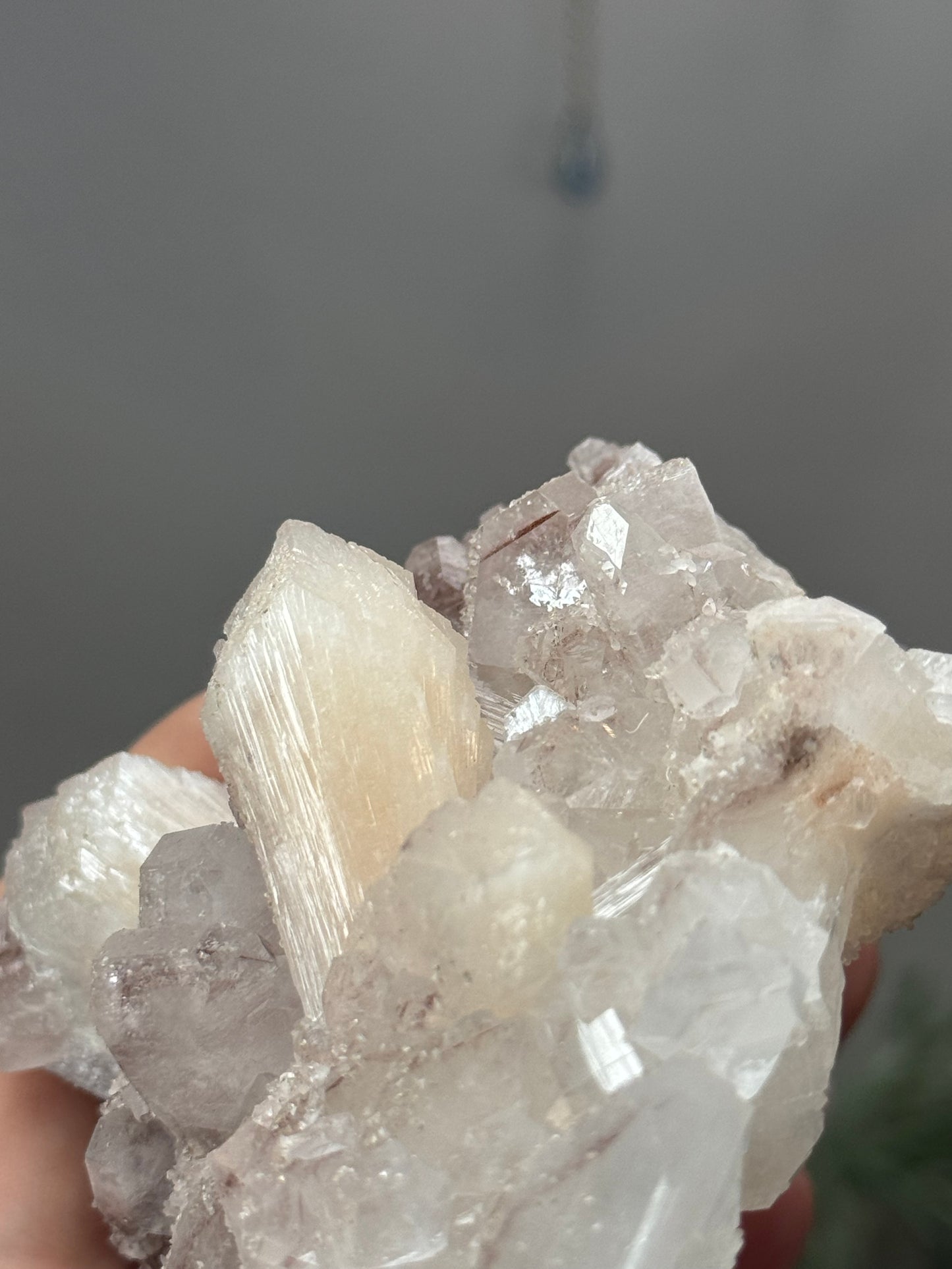 Phantom diamond apophyllite with sparkly pink chalcedony and stilbite - India