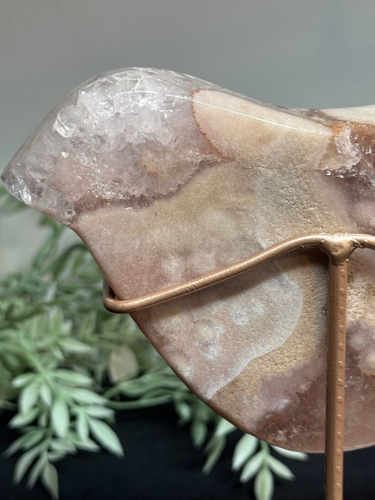Pink amethyst bird with stand - appears repaired