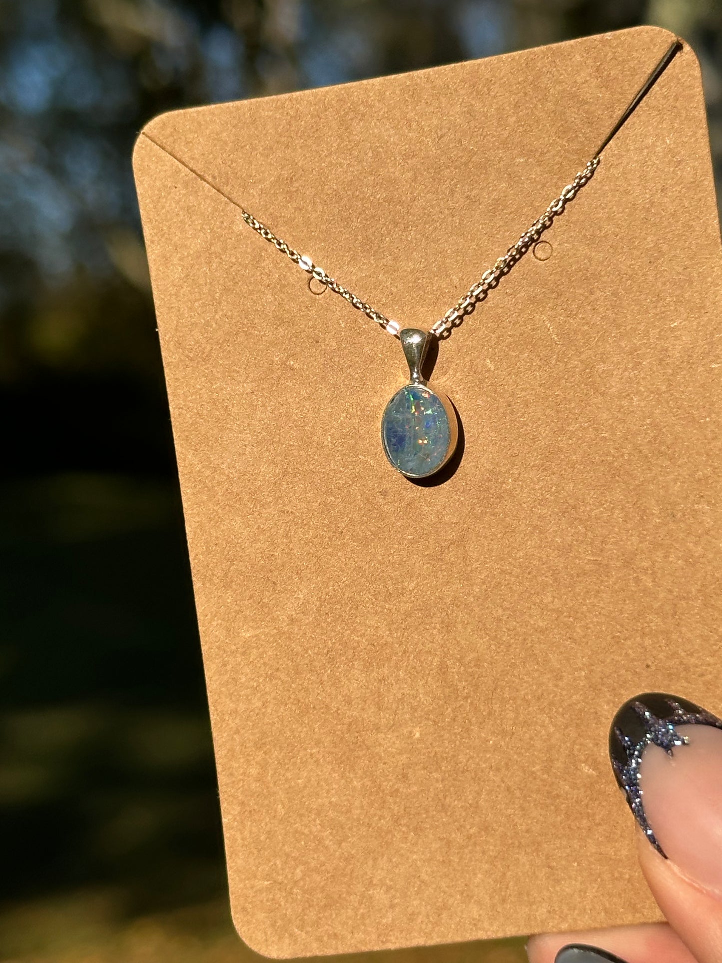 Australian Opal Necklace - Sterling Silver