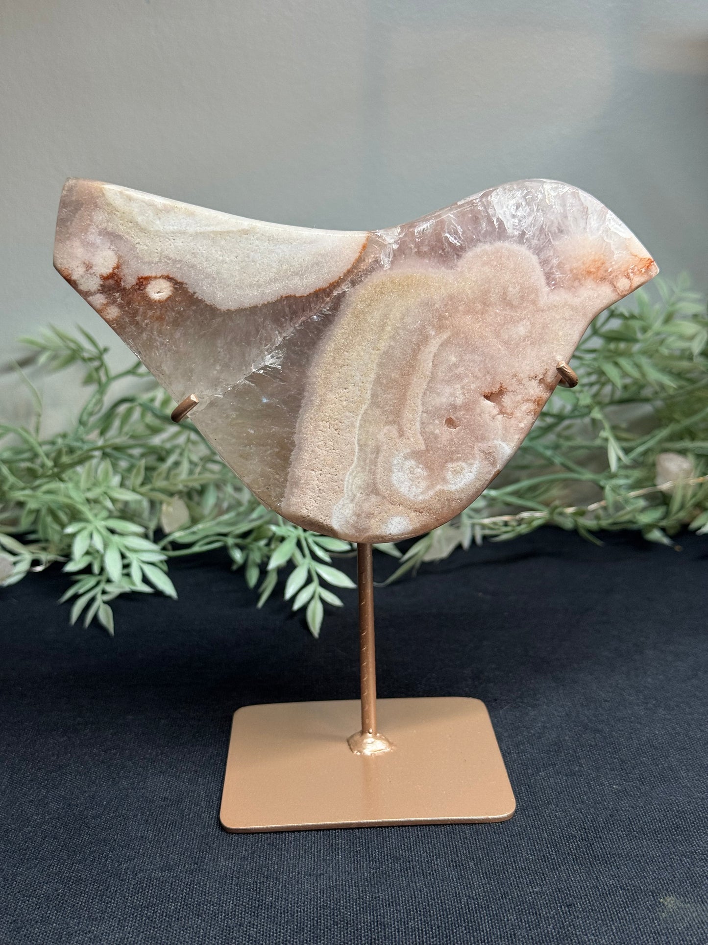 Pink amethyst bird with stand - appears repaired