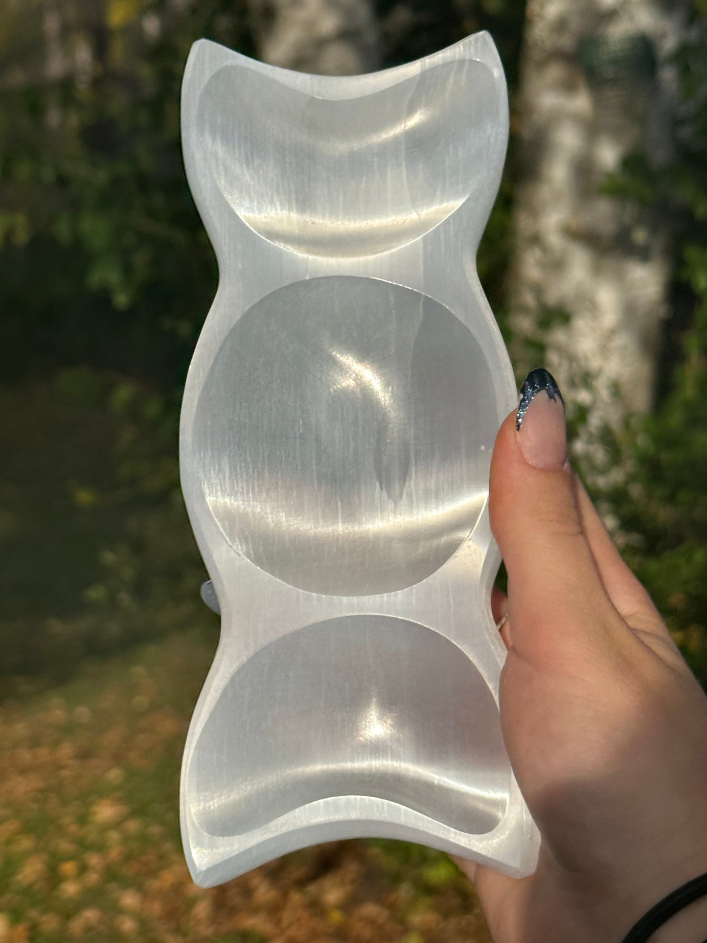 Satin Spar Selenite Triple Moon Bowl