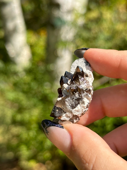 Spessartine Garnet and Smokey Quartz on Feldspar