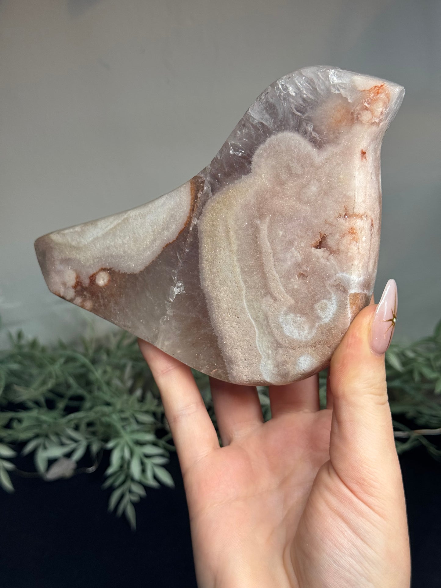 Pink amethyst bird with stand - appears repaired