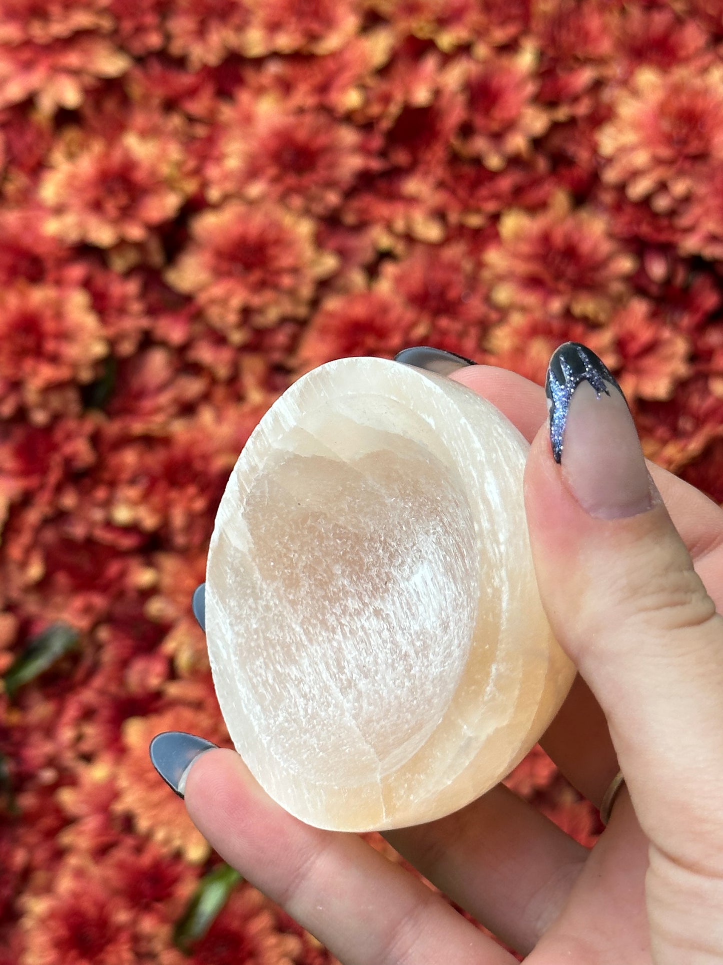 Peach satin spar selenite bowl - xsmall