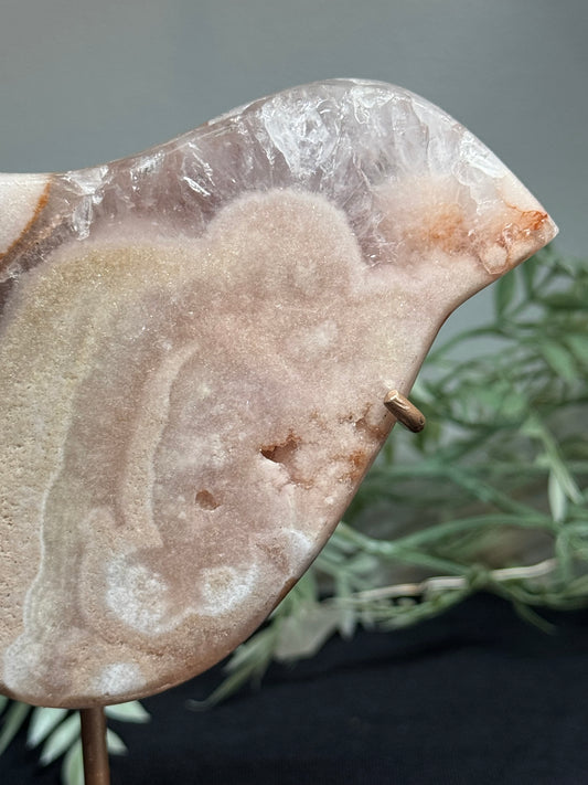 Pink amethyst bird with stand - appears repaired