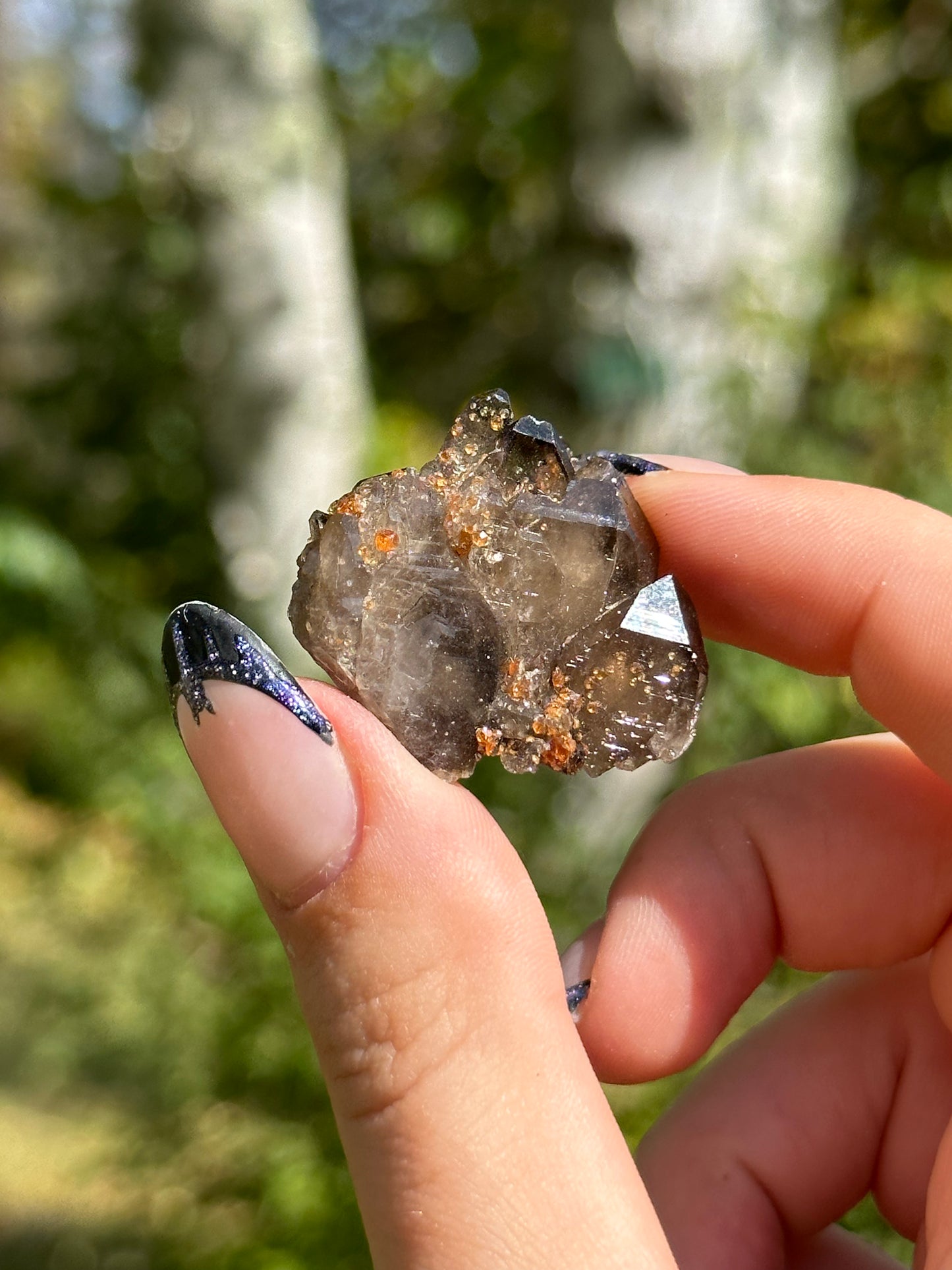 Spessartine Garnet on Smokey Quartz