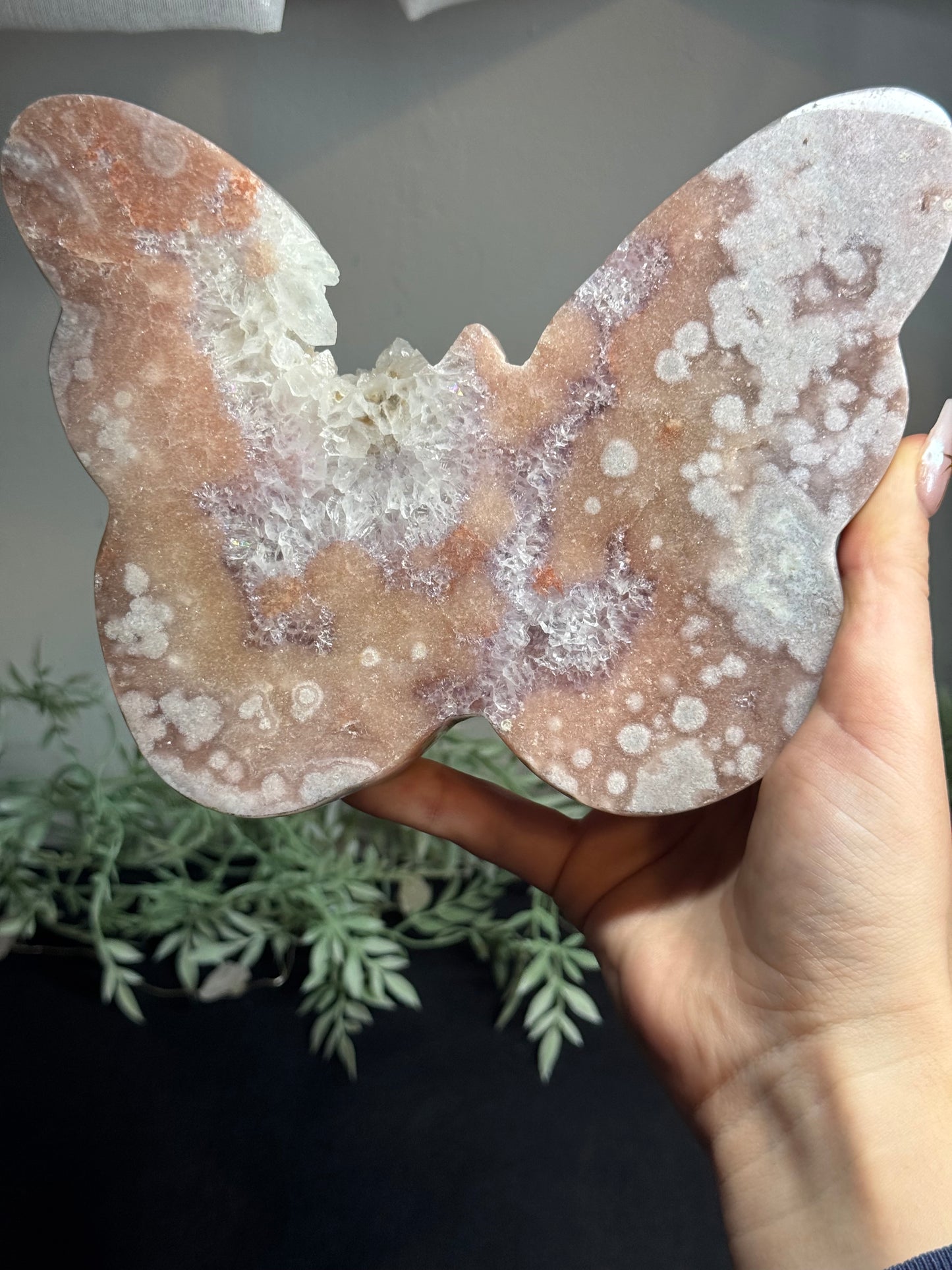 Pink amethyst butterfly with stand