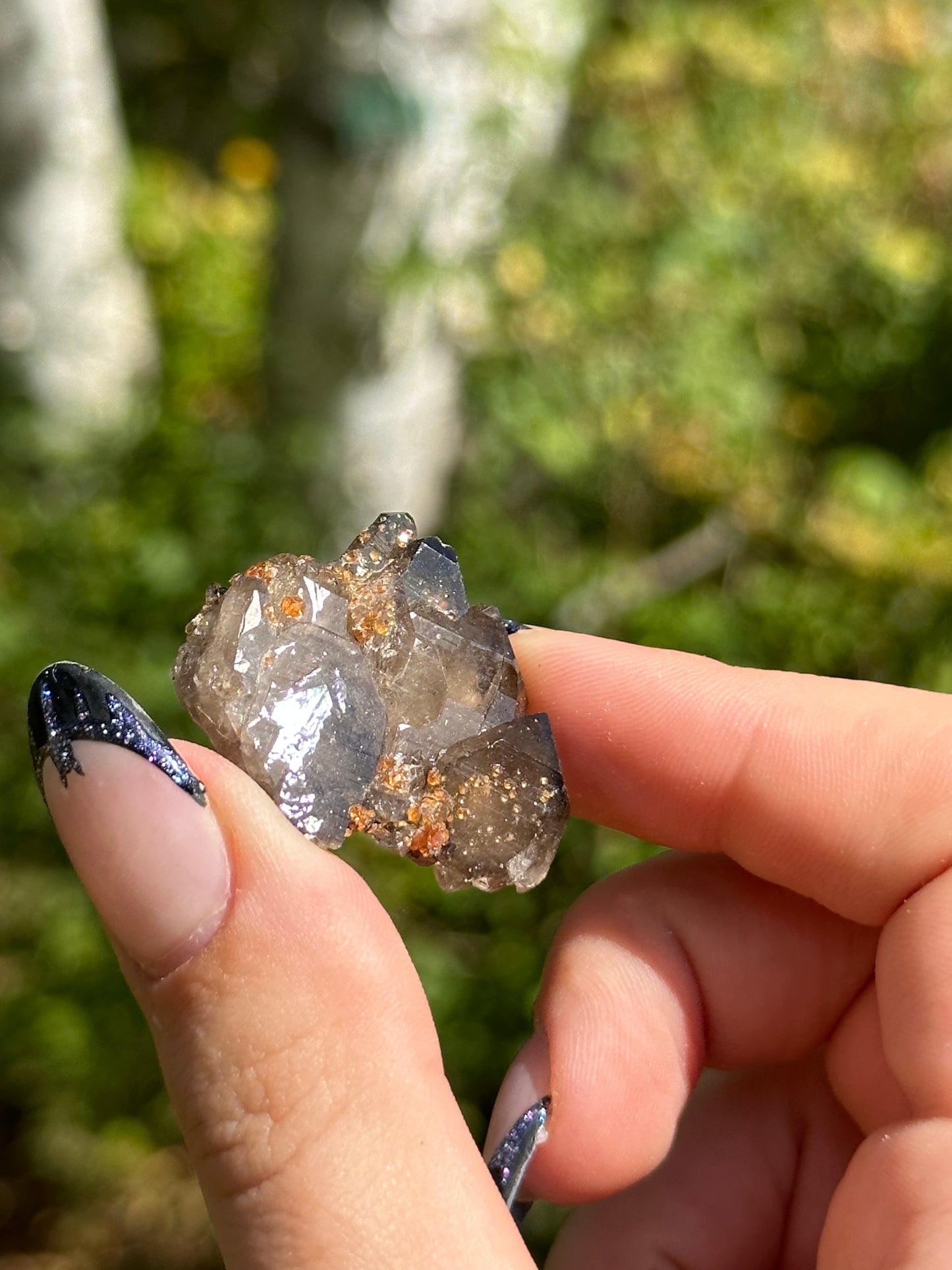 Spessartine Garnet on Smokey Quartz