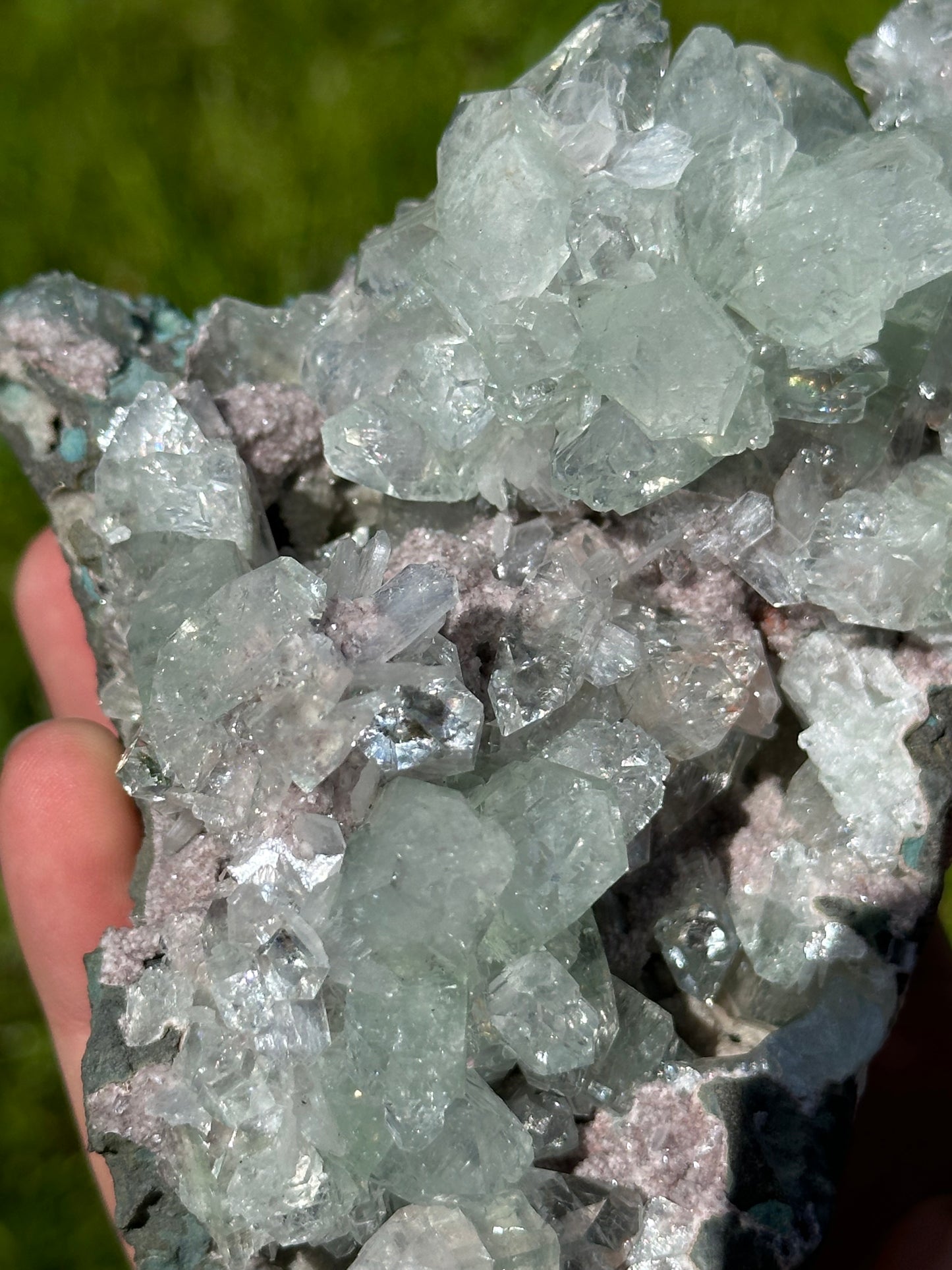 Green apophyllite with pink chalcedony | India