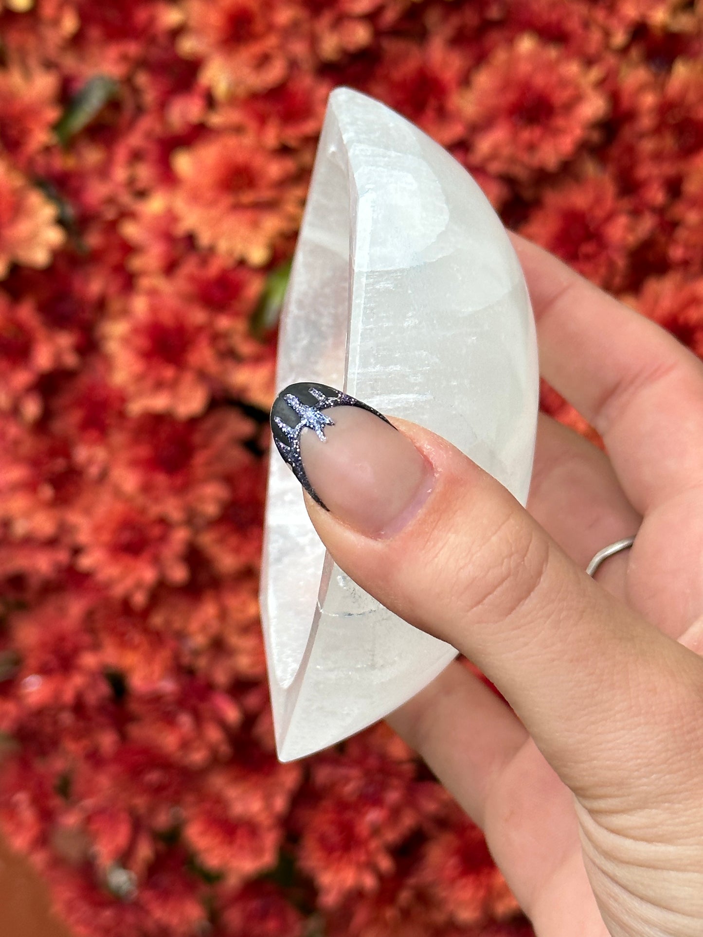 Satin spar selenite hexagon bowl - medium