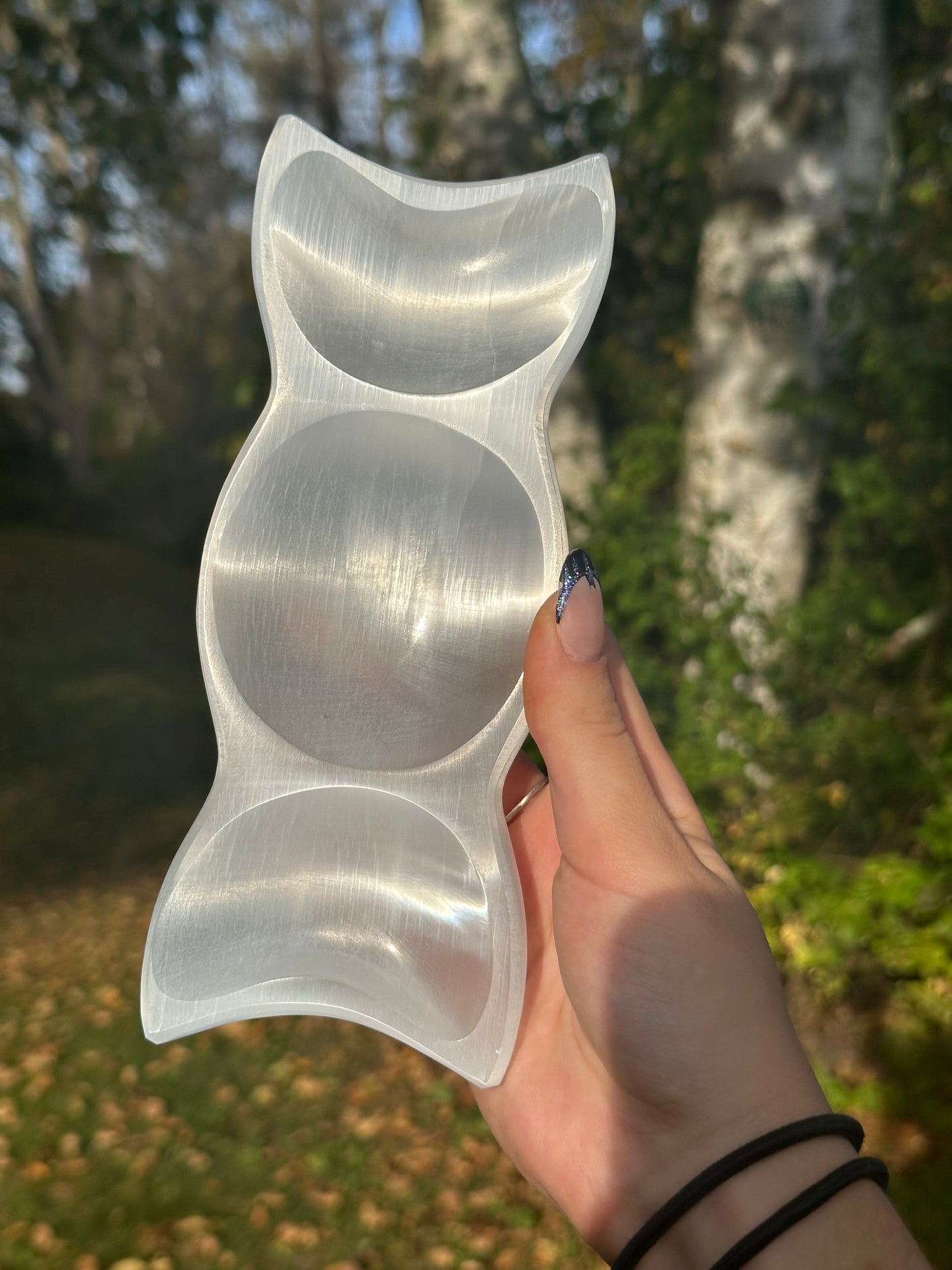 Satin Spar Selenite Triple Moon Bowl