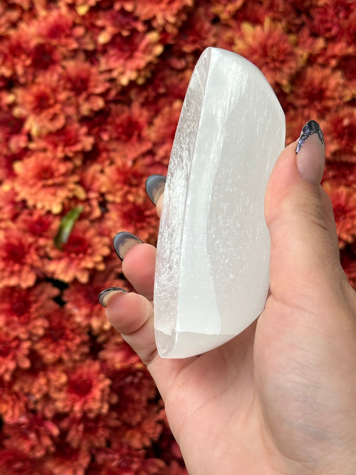Satin spar selenite moon bowl - small