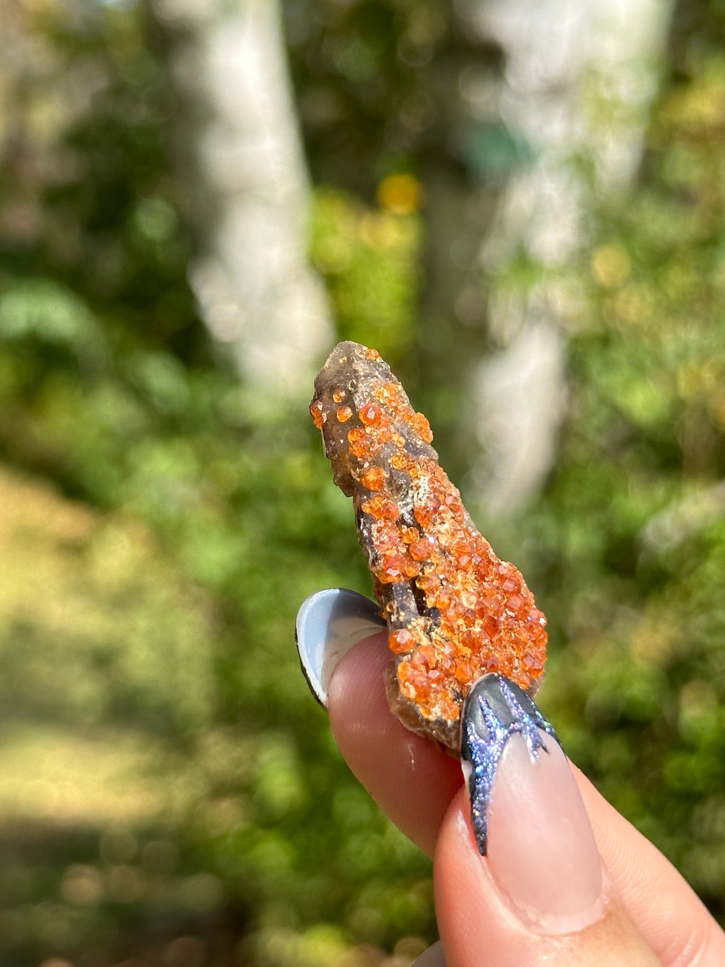 Spessartine Garnet on Smokey Quartz