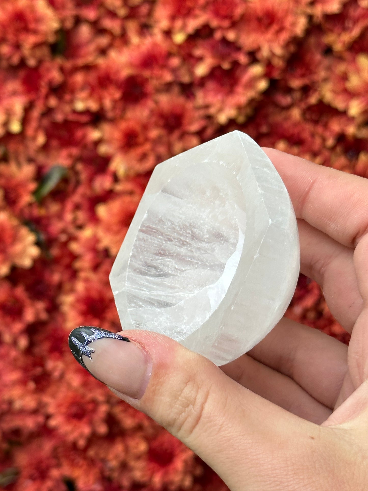 Satin spar selenite hexagon bowl - small