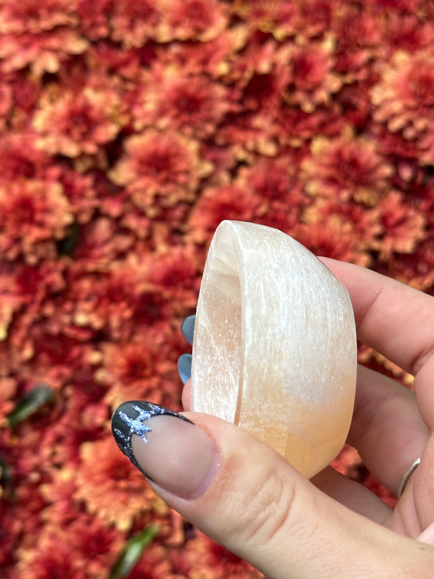 Peach satin spar selenite bowl - xsmall
