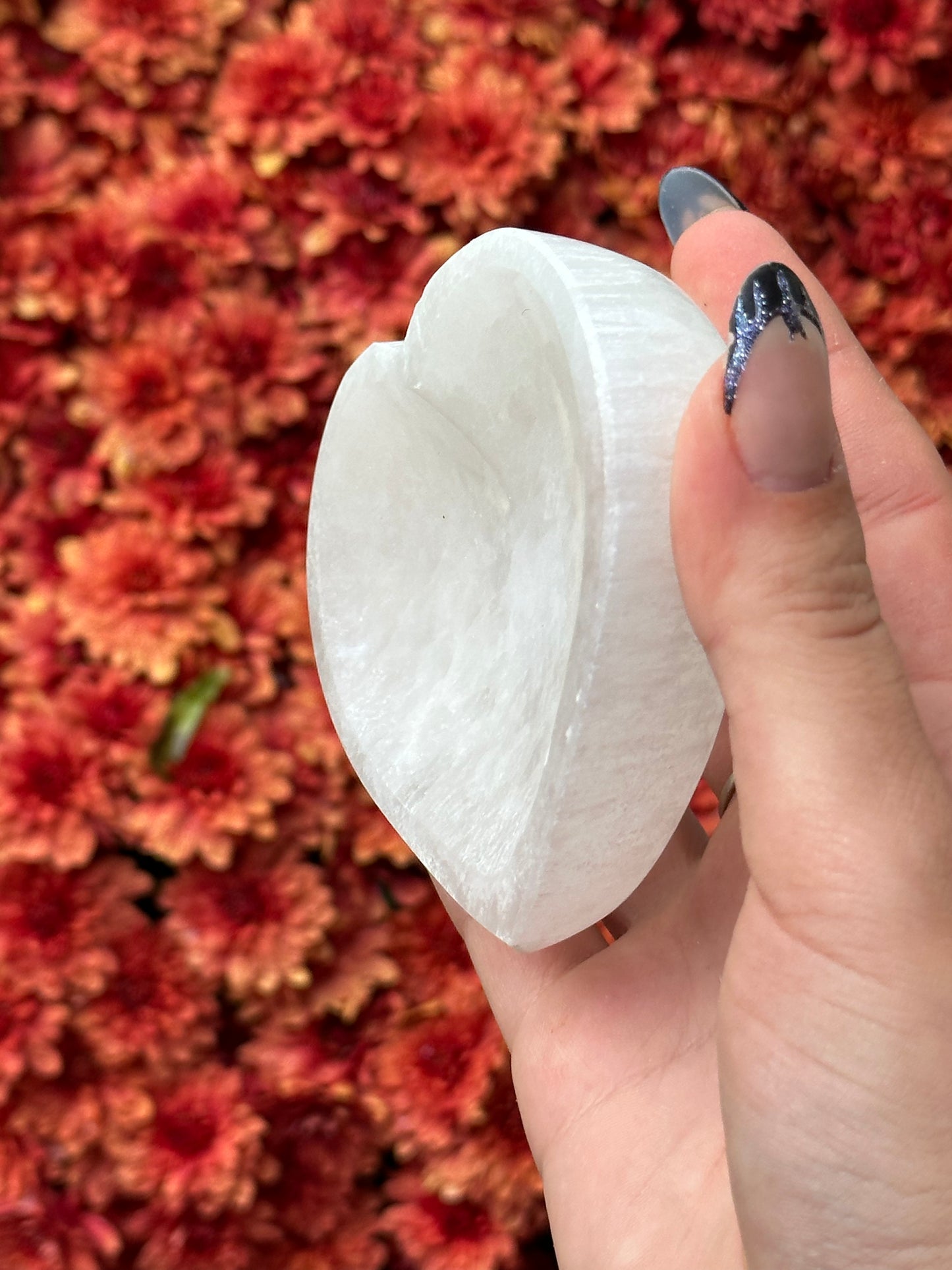 Satin spar selenite heart bowl