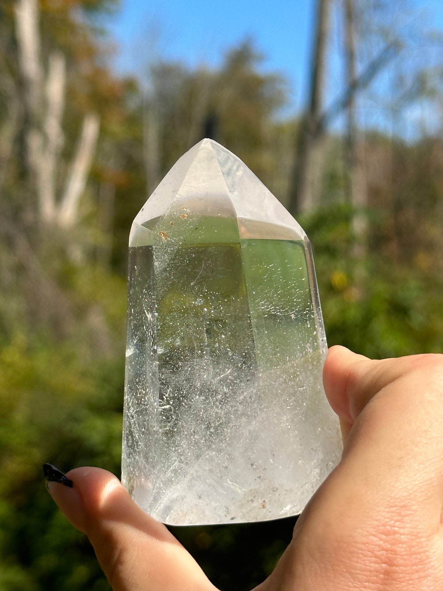Quartz Point with green chlorite inclusions