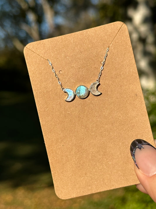 Labradorite Triple Moon Necklace - Sterling Silver