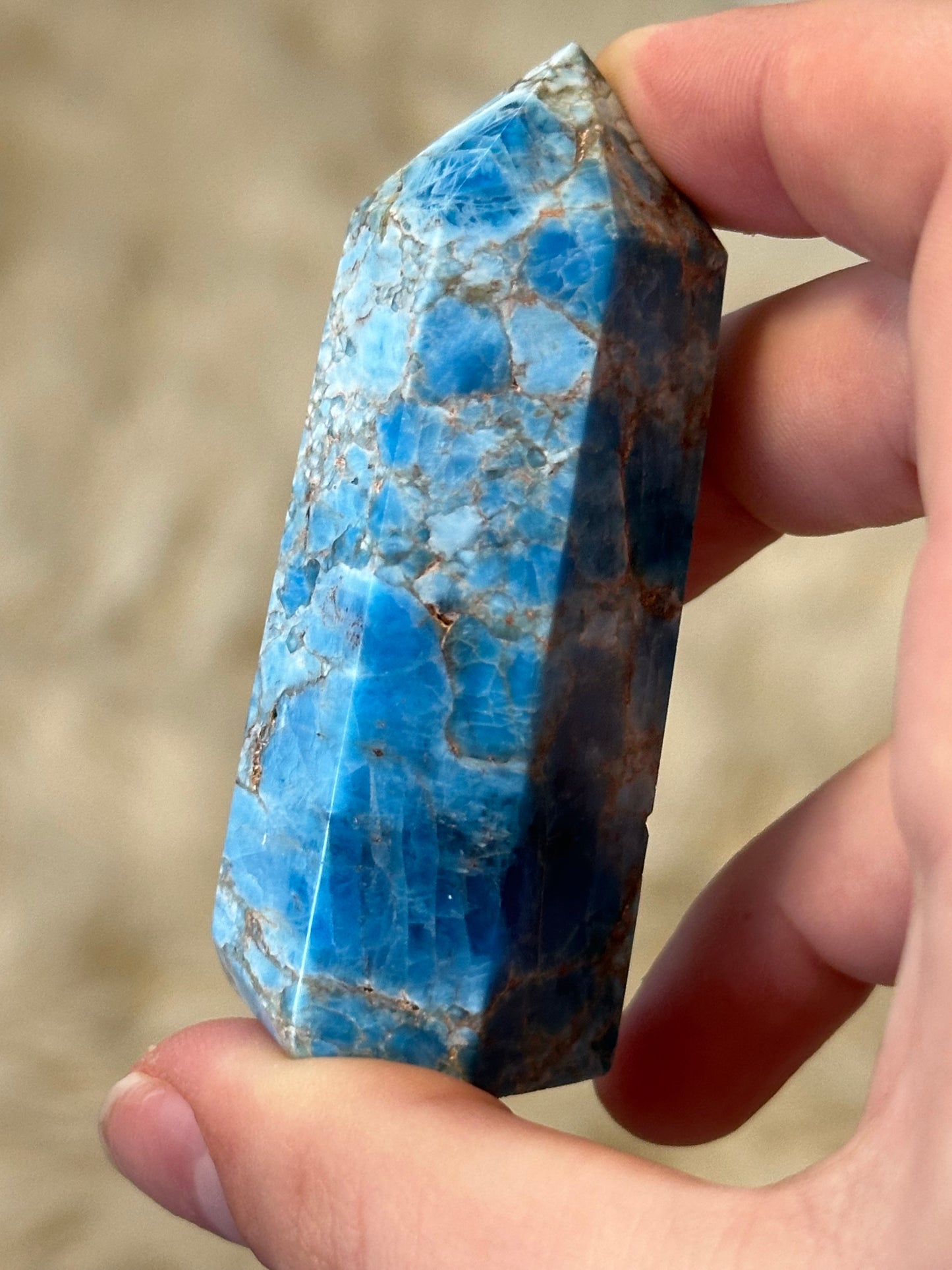 Blue apatite tower F - low quality