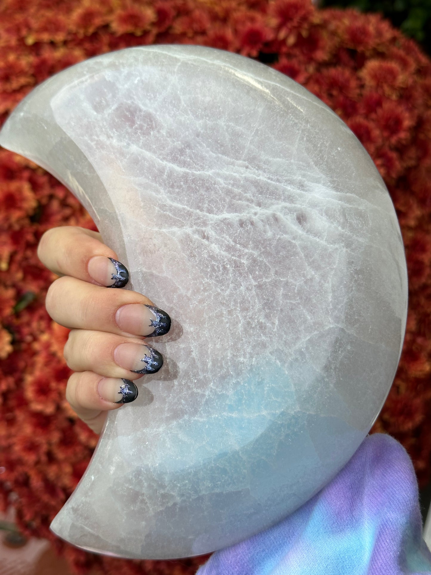 XL satin spar selenite moon bowl