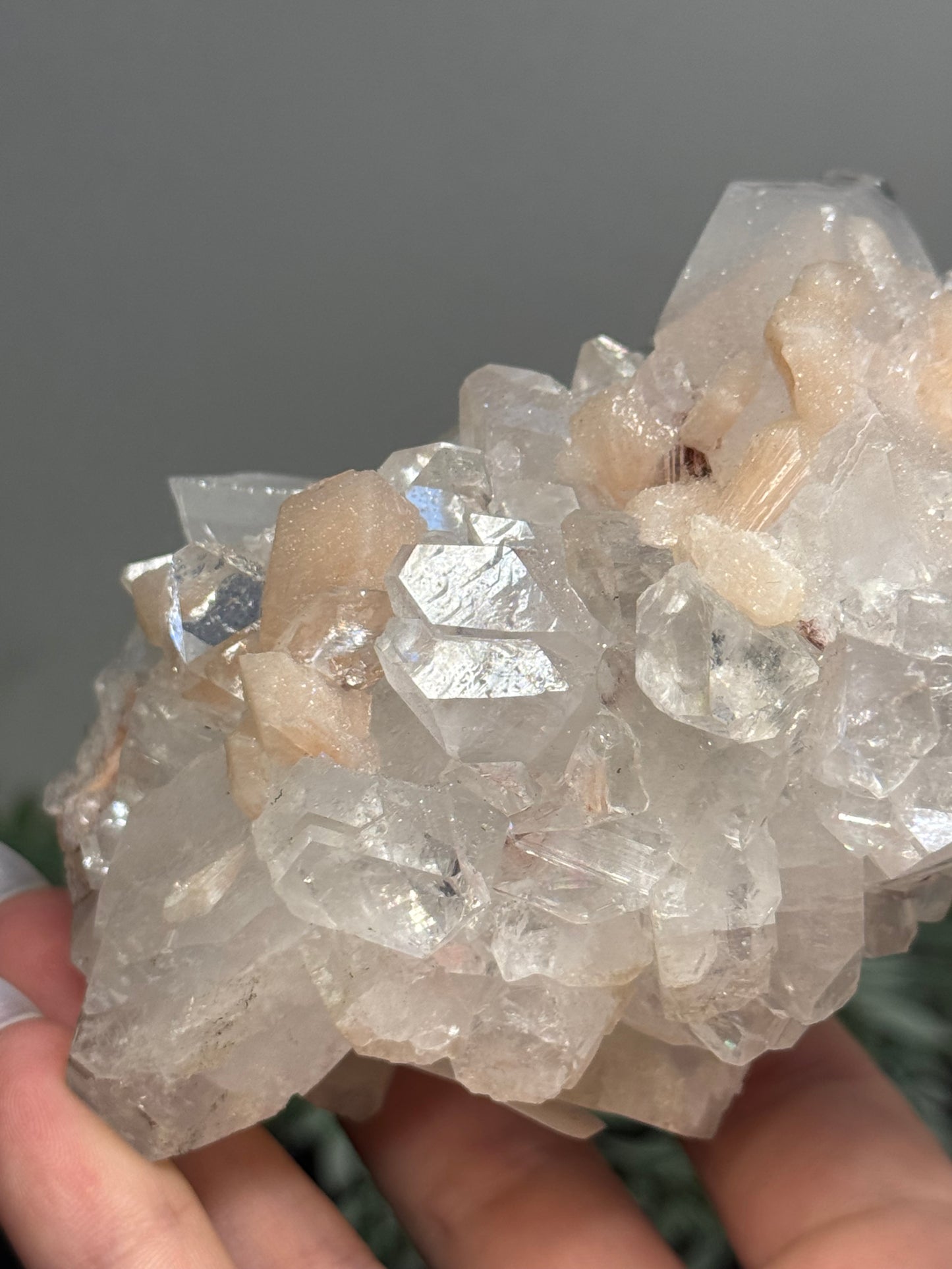 Sugary diamond Apophyllite with peach Stilbite - India