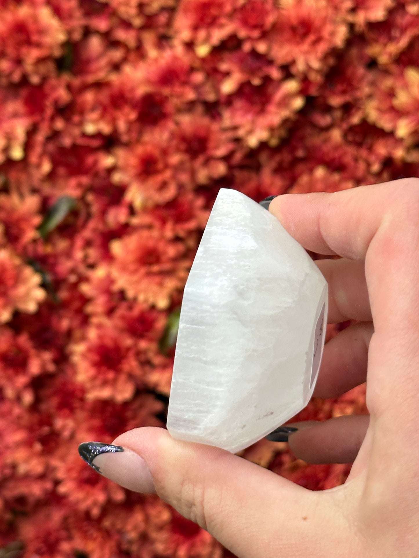 Satin spar selenite hexagon bowl - small