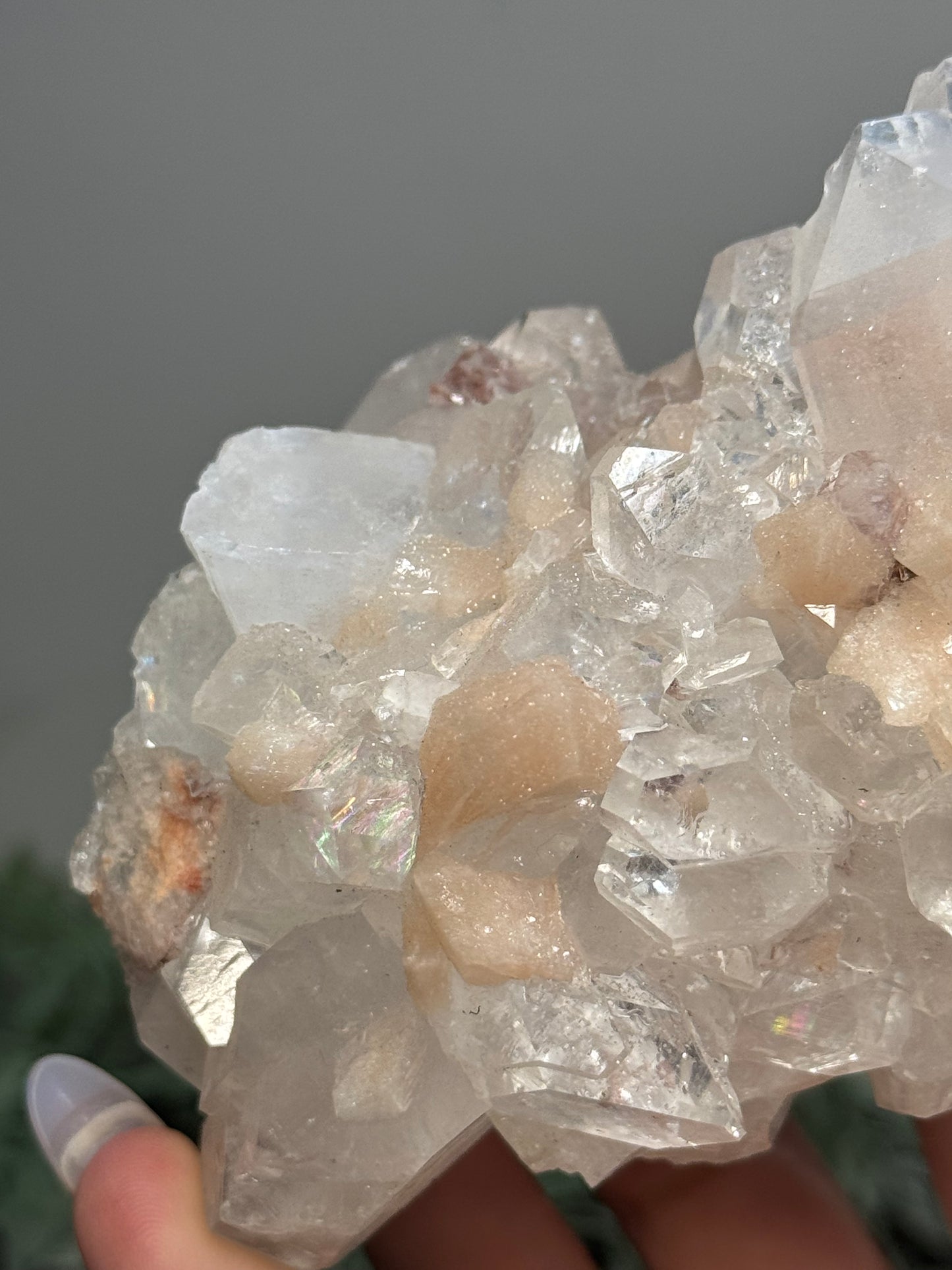 Sugary diamond Apophyllite with peach Stilbite - India