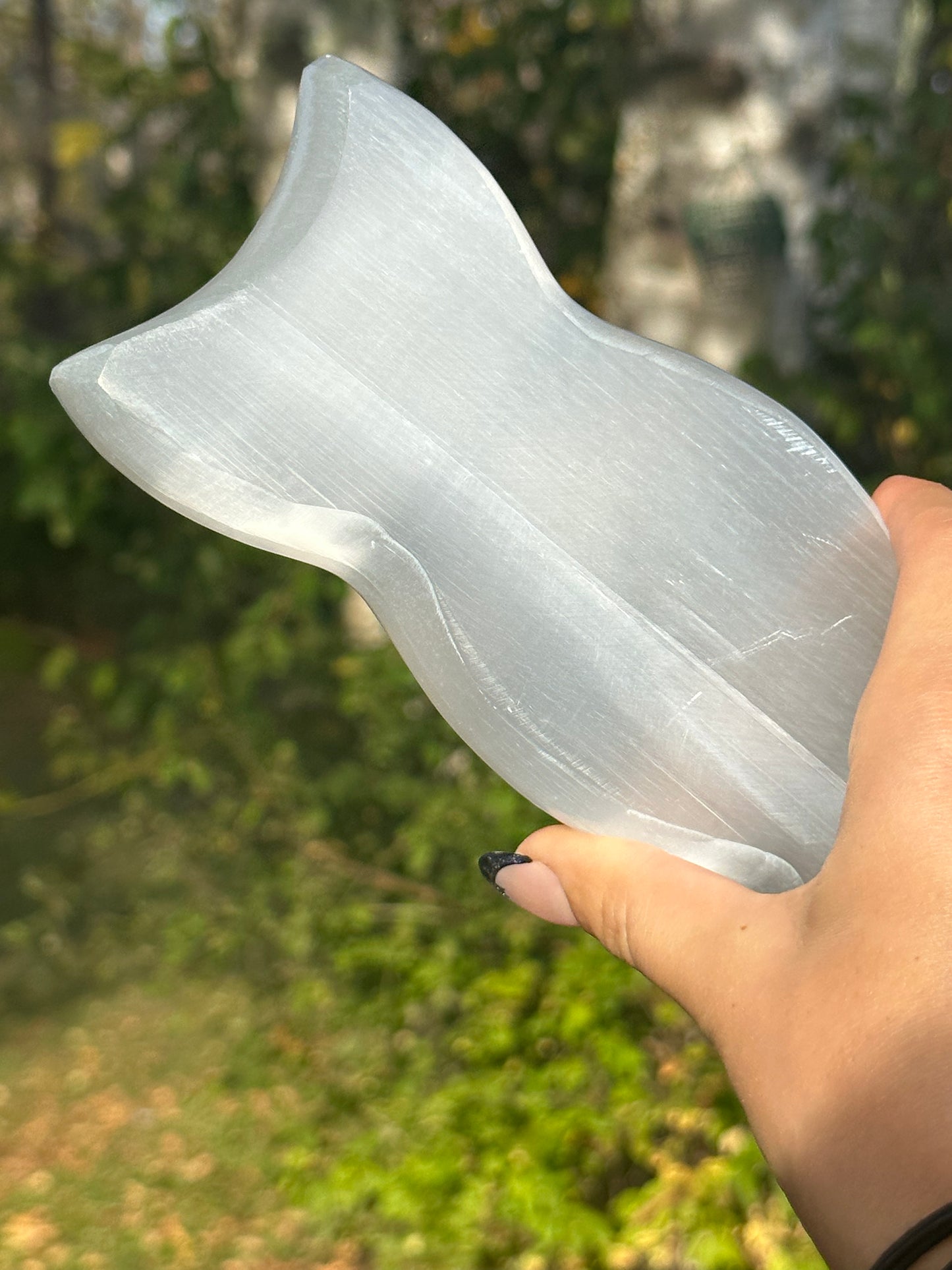 Satin Spar Selenite Triple Moon Bowl