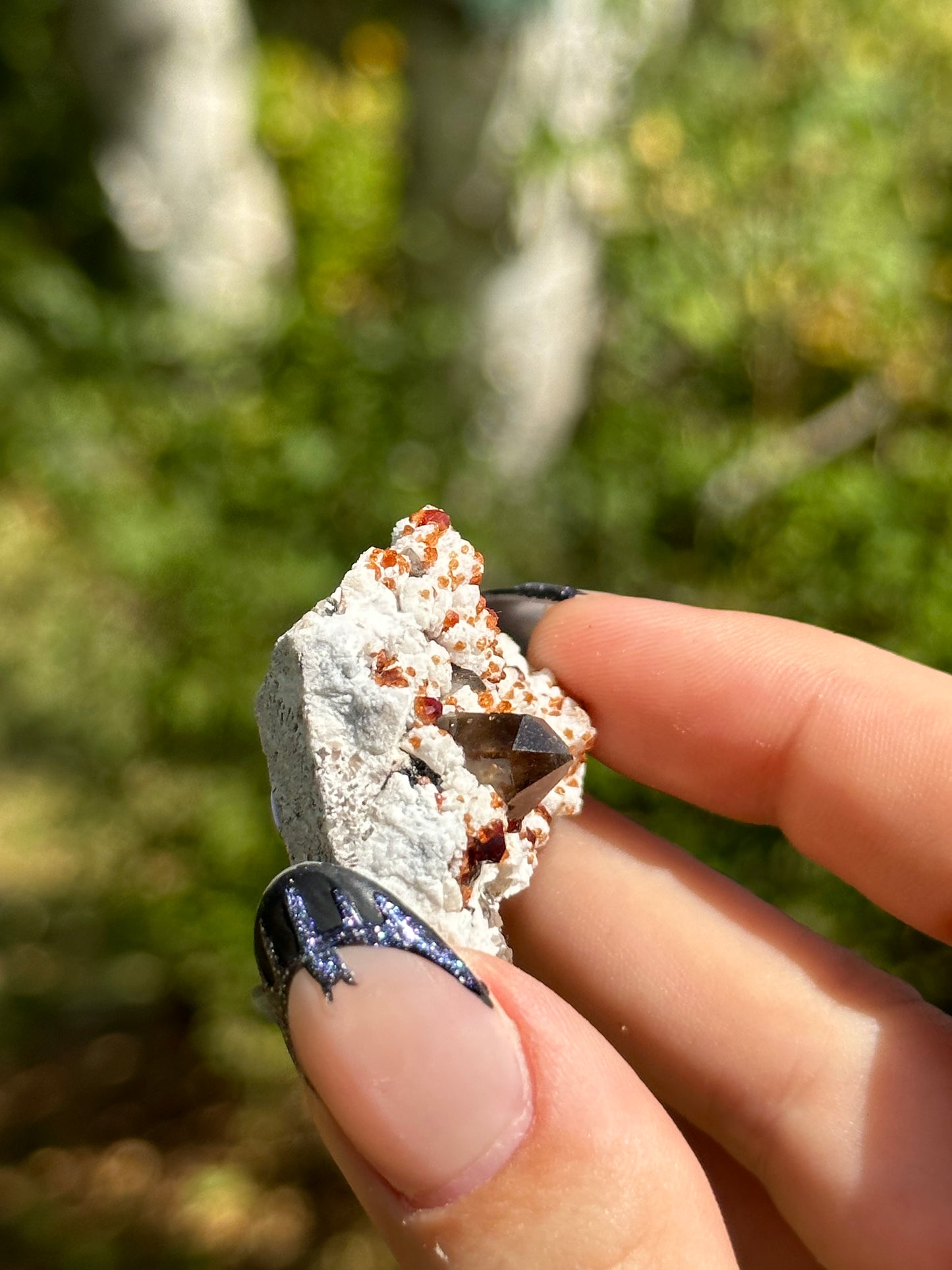 Spessartine Garnet and Smokey Quart on Feldspar