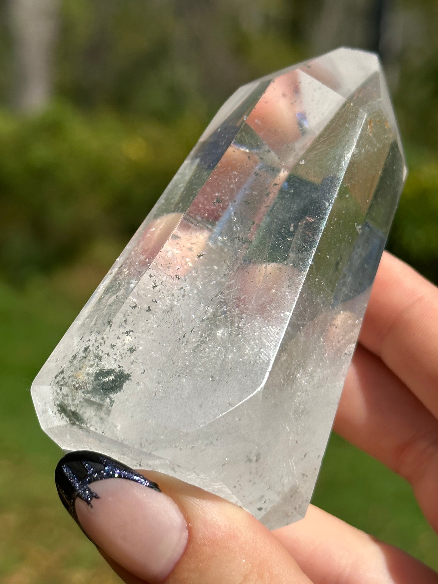 Quartz Point with green chlorite inclusions