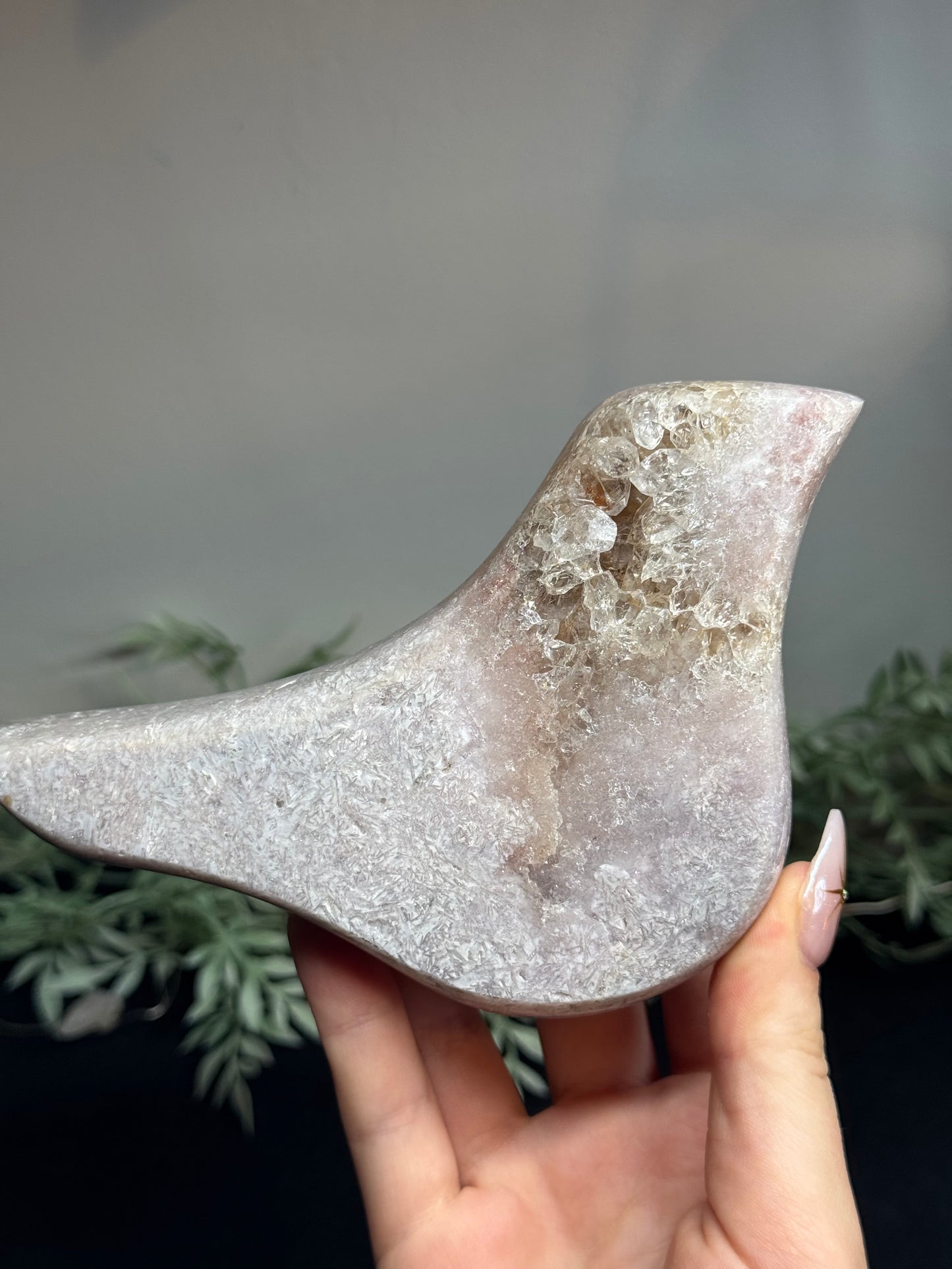 Pink amethyst bird with stand