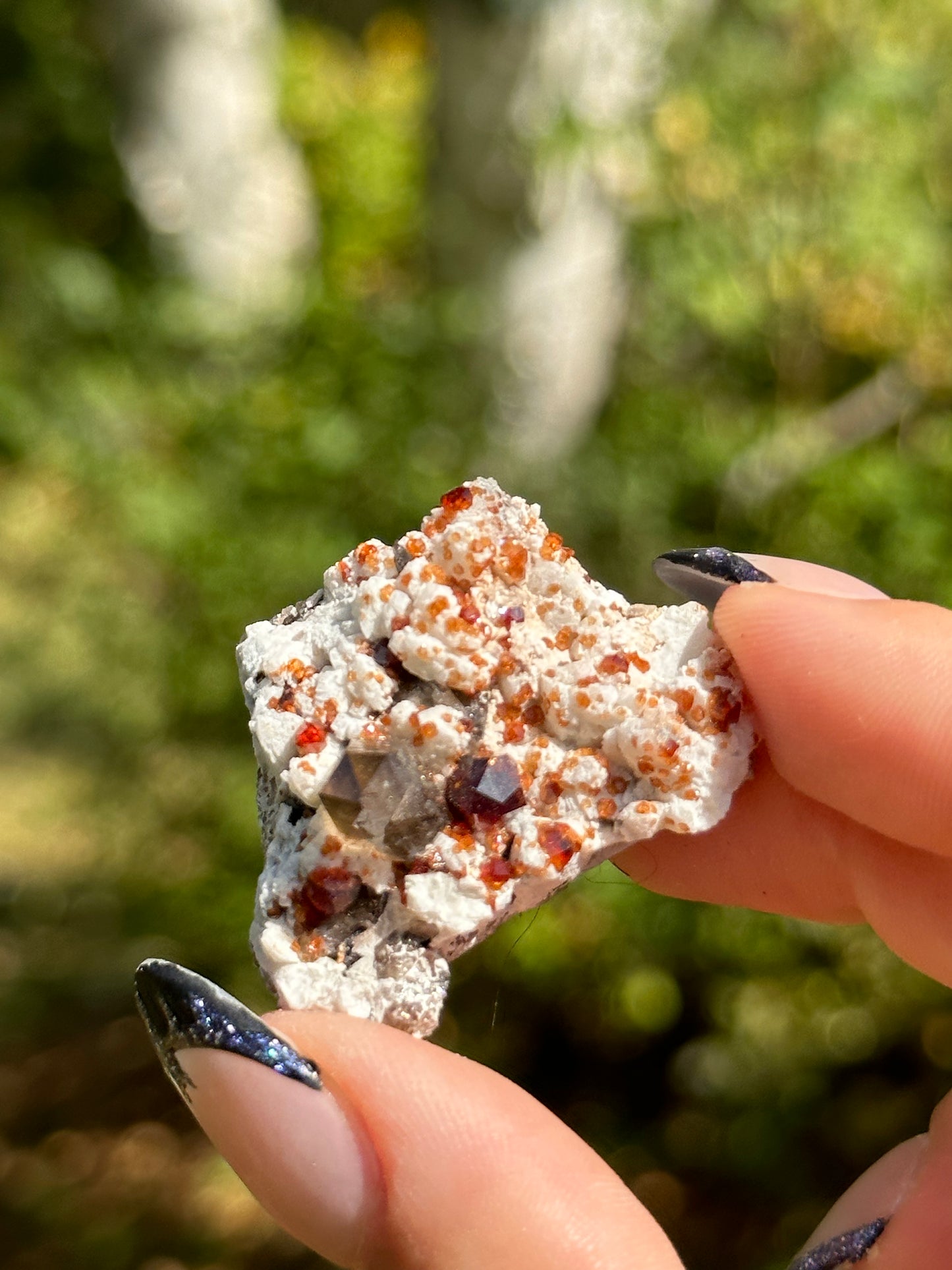Spessartine Garnet and Smokey Quart on Feldspar
