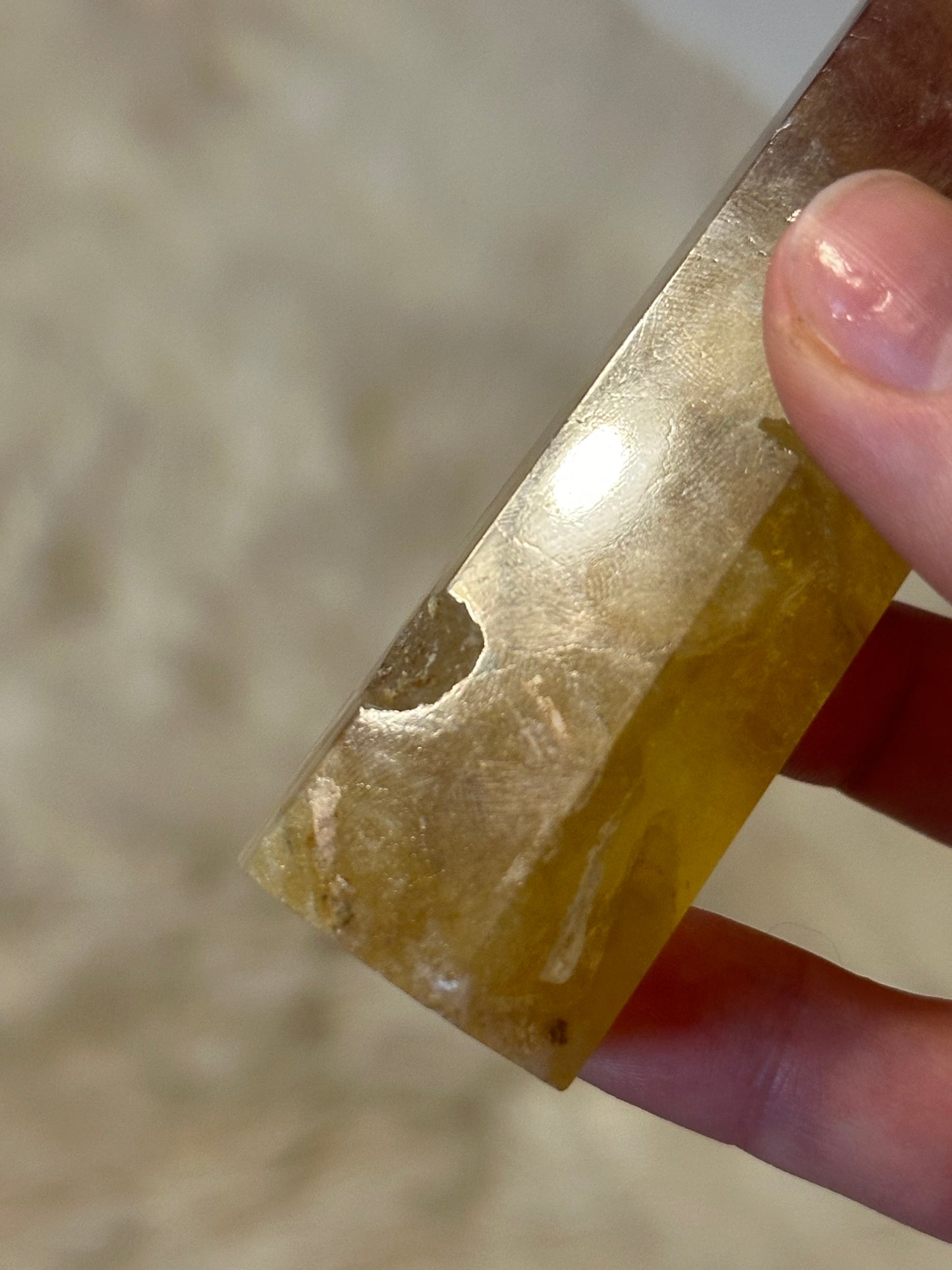 Yellow fluorite tower with magenta