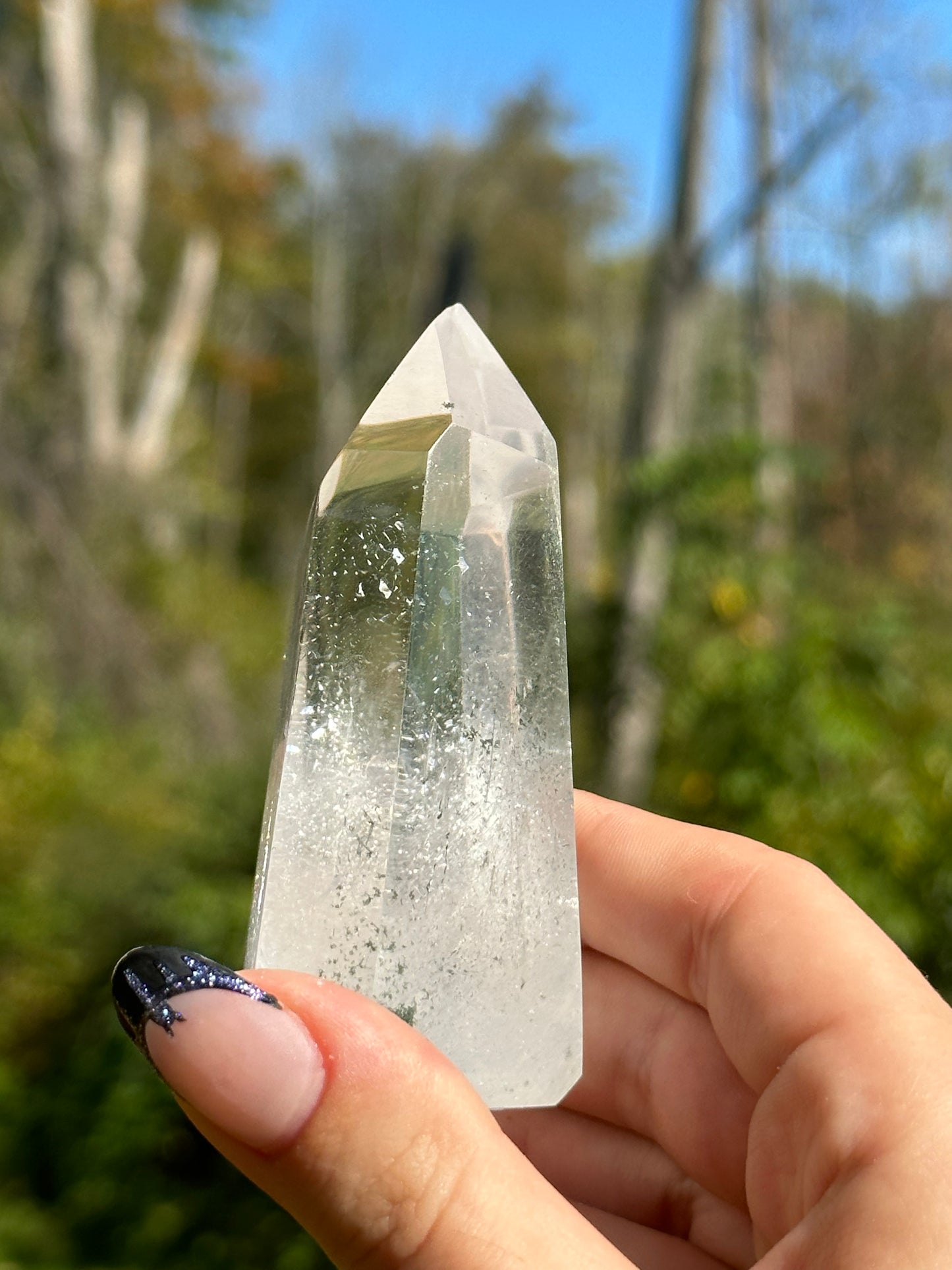 Quartz Point with green chlorite inclusions
