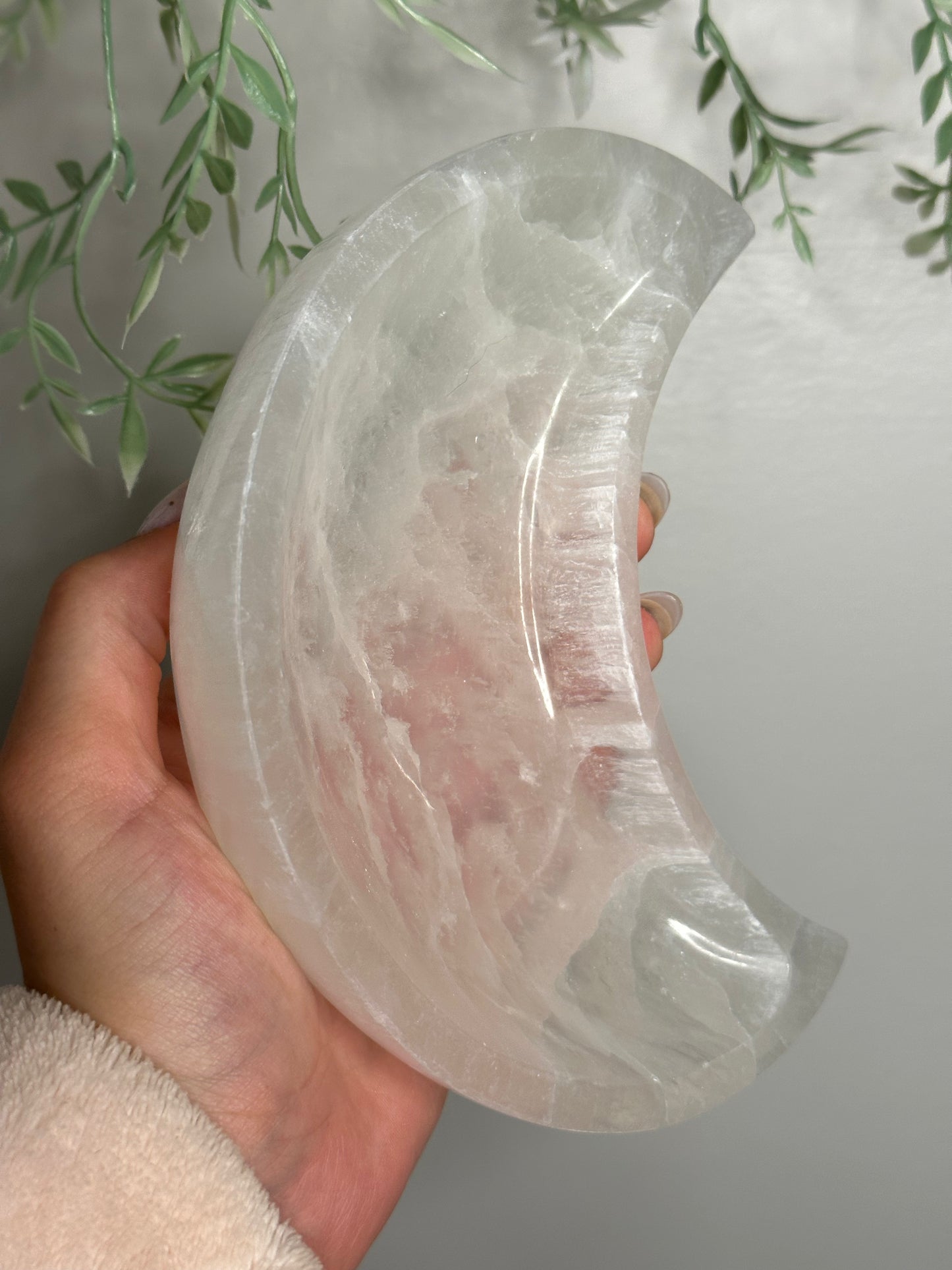 Large Satin Spar Selenite Moon Bowls