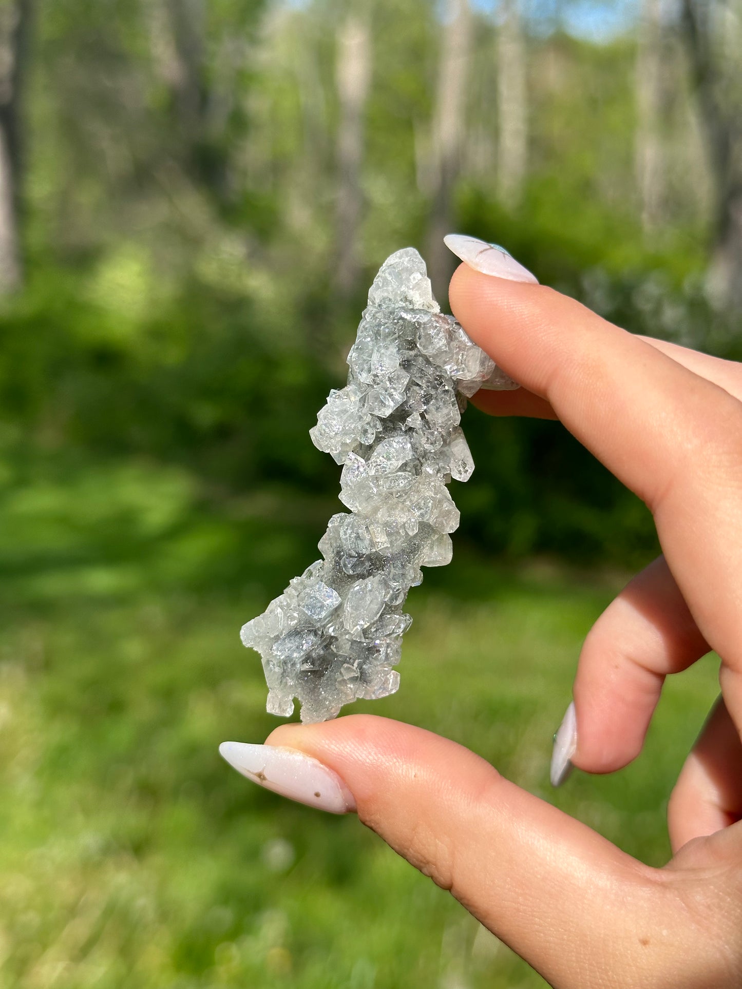 Black chalcedony with gemmy apophyllite -B