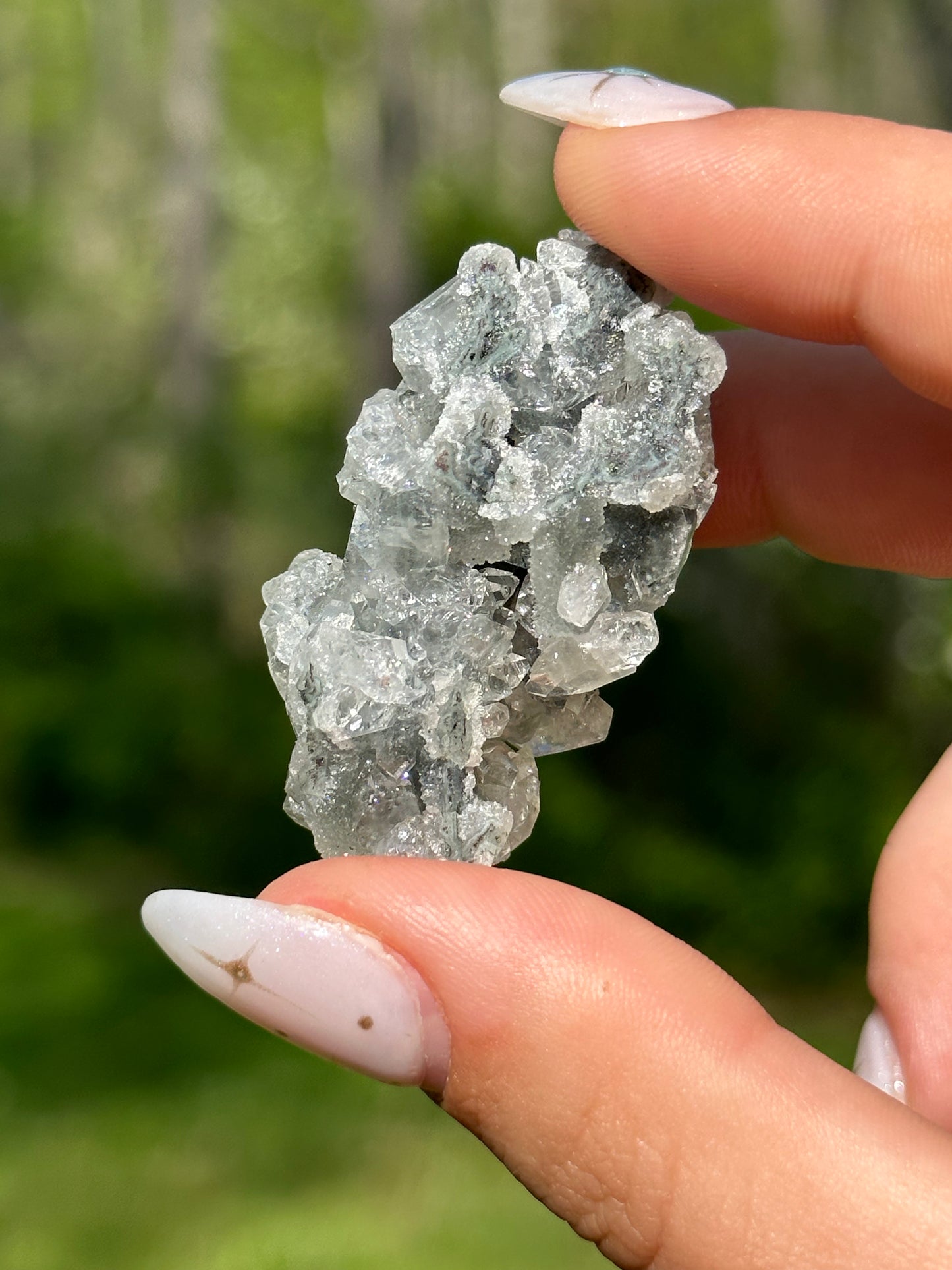 Black chalcedony with gemmy apophyllite -F