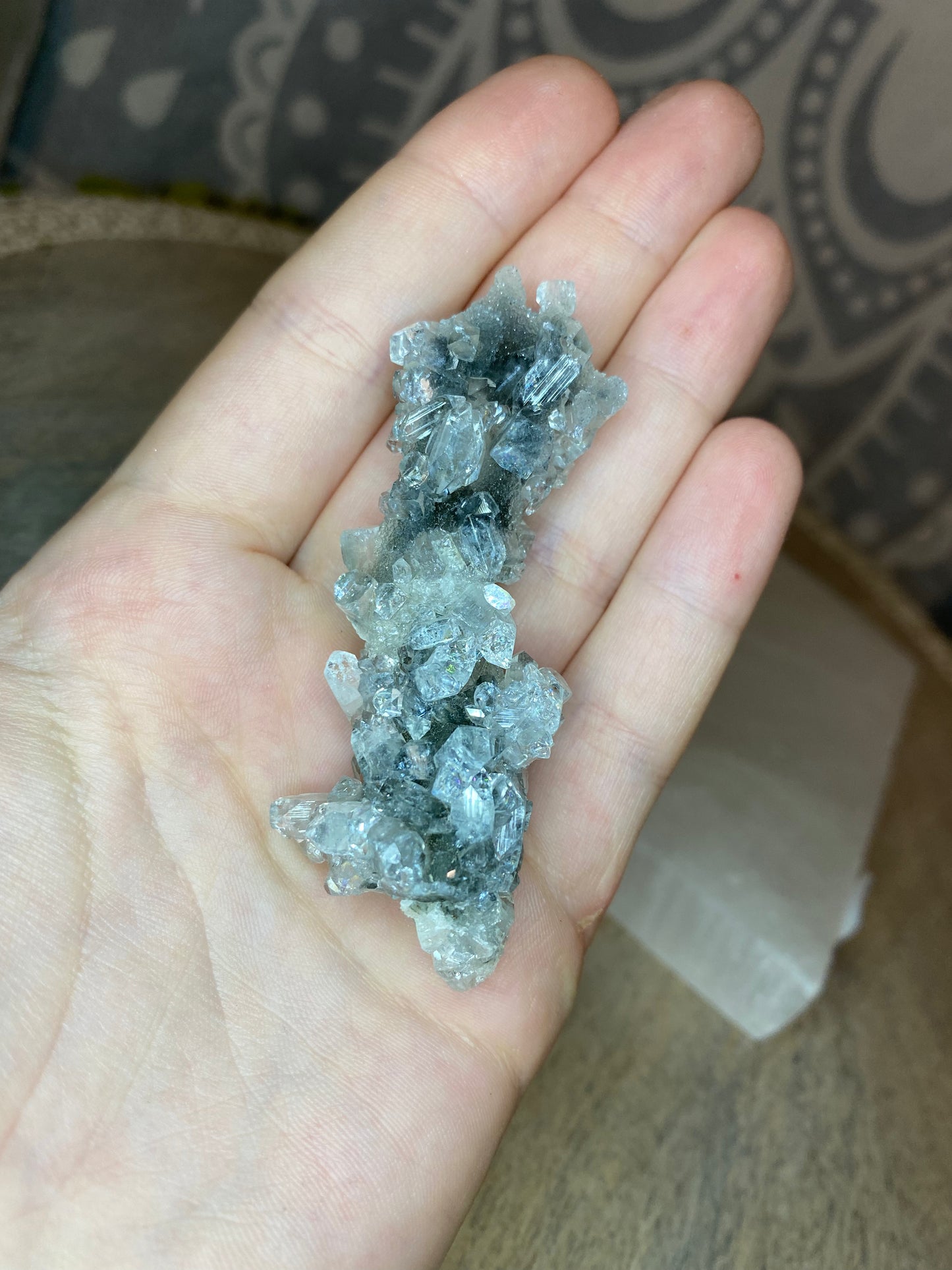Black chalcedony with gemmy apophyllite -B