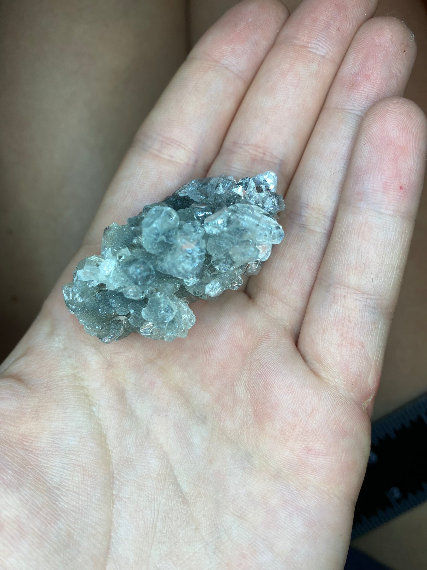 Black chalcedony with gemmy apophyllite -F